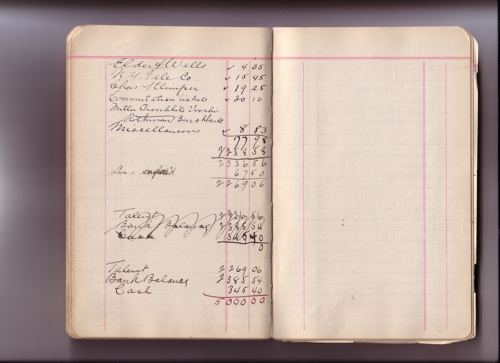 Thomas Edison's New York City Recording Studio Cash Book 11 (of 21), Image 31 (of 89).