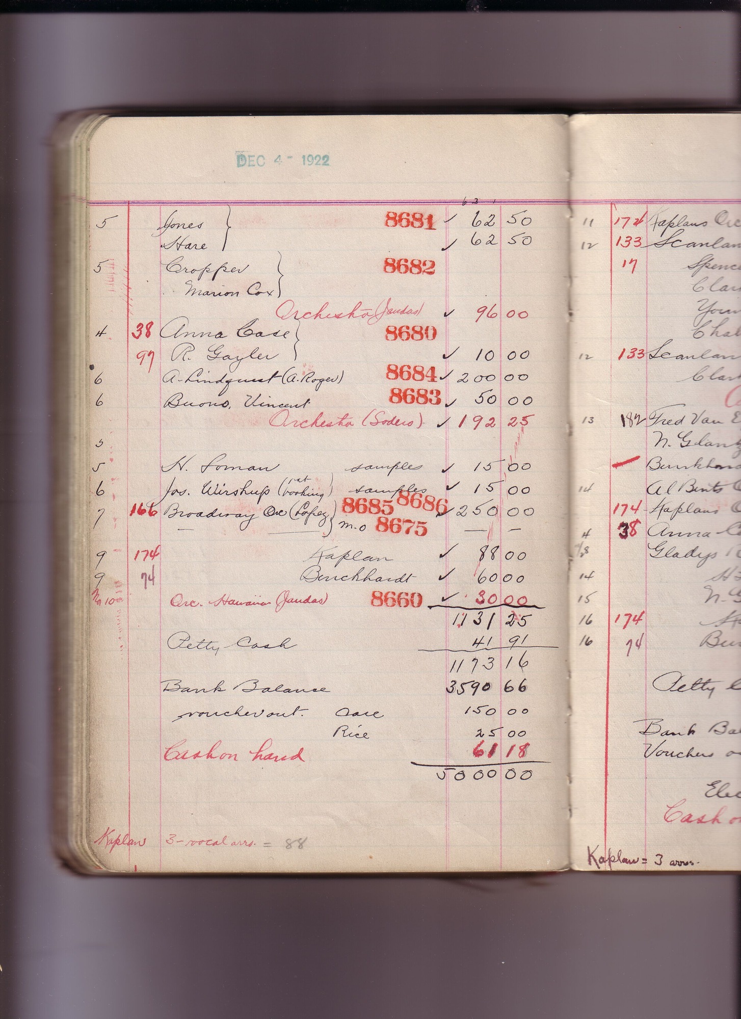 Thomas Edison's New York City Recording Studio Cash Book 17 (of 21), Image 178 (of 244).