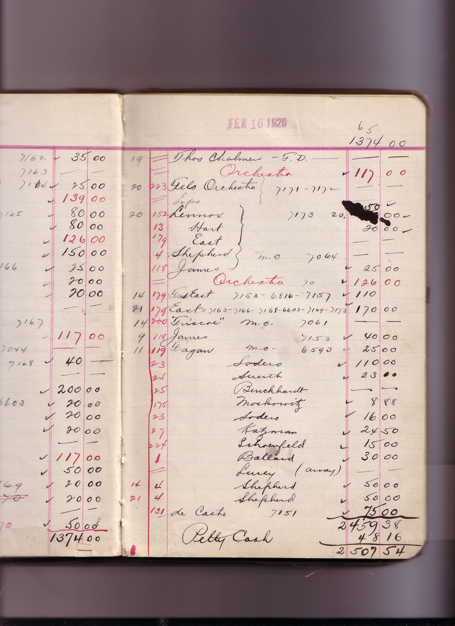 Thomas Edison's New York City Recording Studio Cash Book 16 (of 21), Image 209 (of 305).