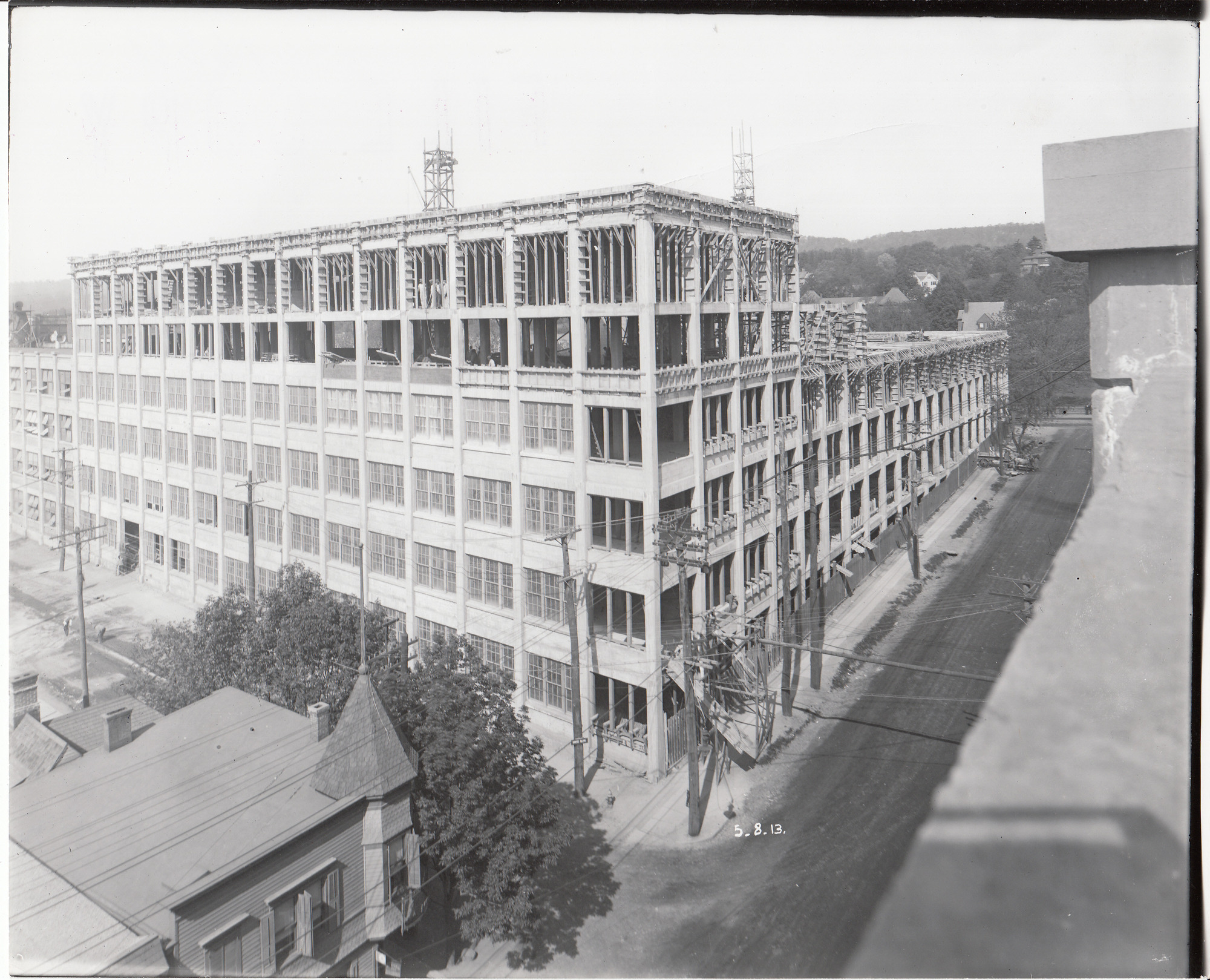Storage Battery Building under construction, viewed from corner of Ashland Avenue, at left, and Lakeside Avenue.