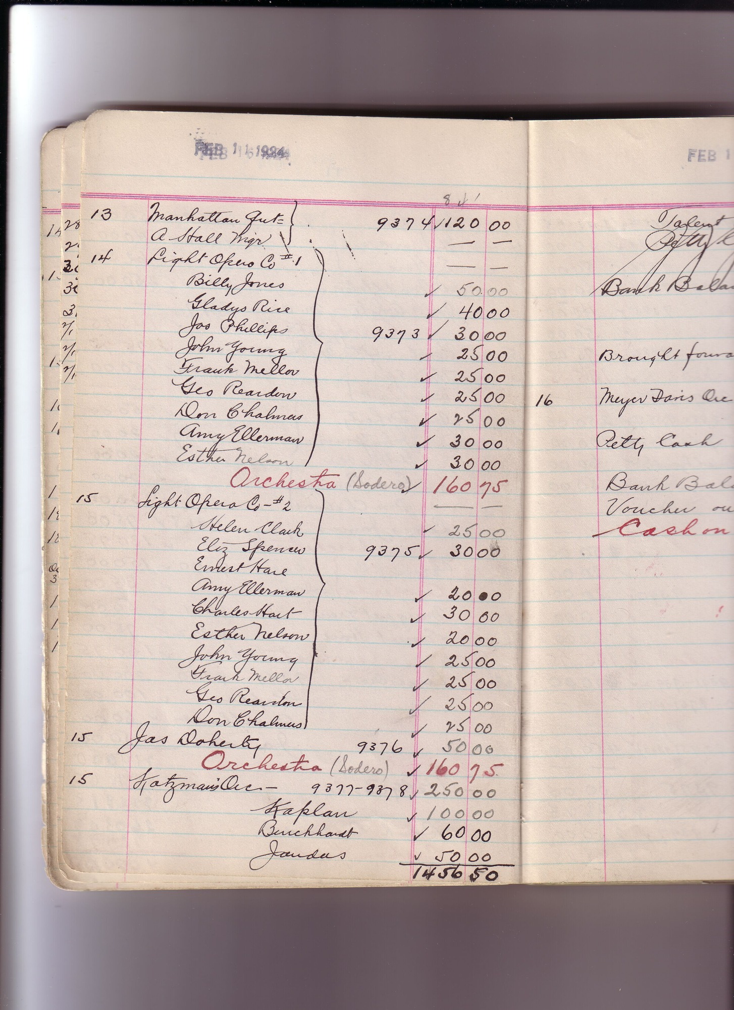 Thomas Edison's New York City Recording Studio Cash Book 18 (of 21), Image 30 (of 150).