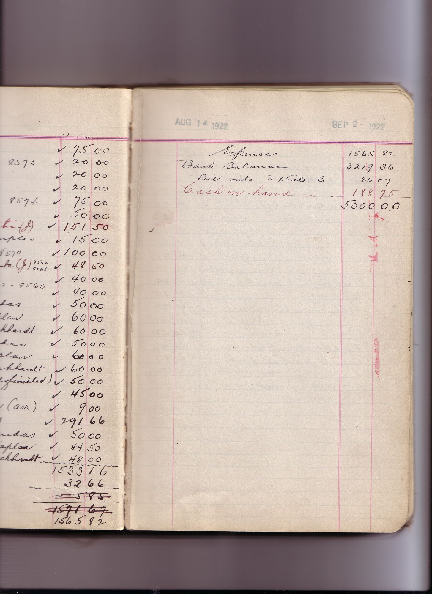 Thomas Edison's New York City Recording Studio Cash Book 17 (of 21), Image 161 (of 244).