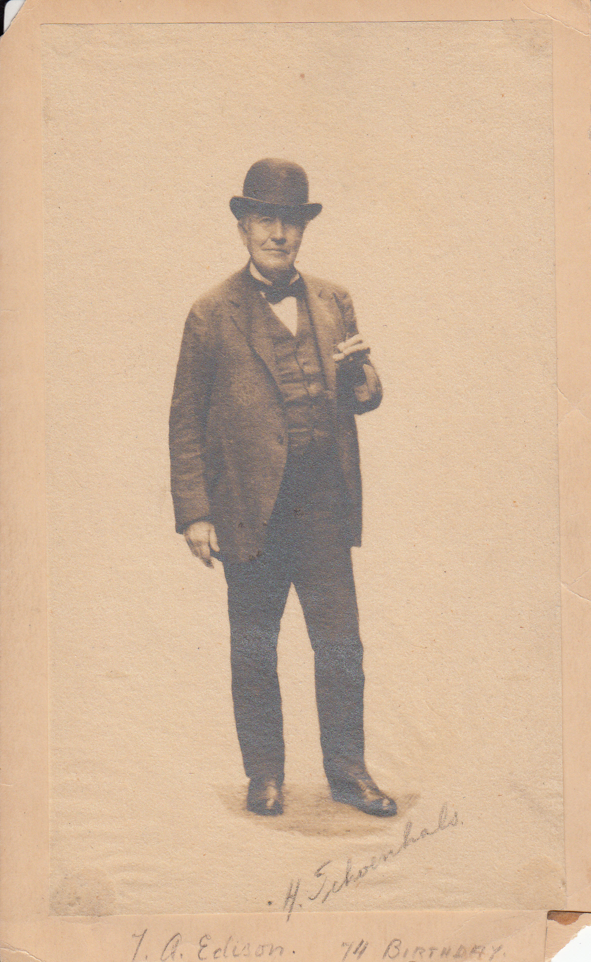 Thomas Edison with cigar at dedication of plaque at site of Pearl Street station.