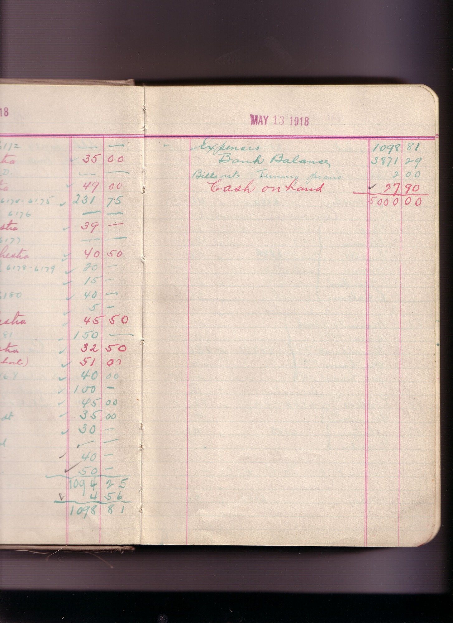 Thomas Edison's New York City Recording Studio Cash Book 16 (of 21), Image 11 (of 305).