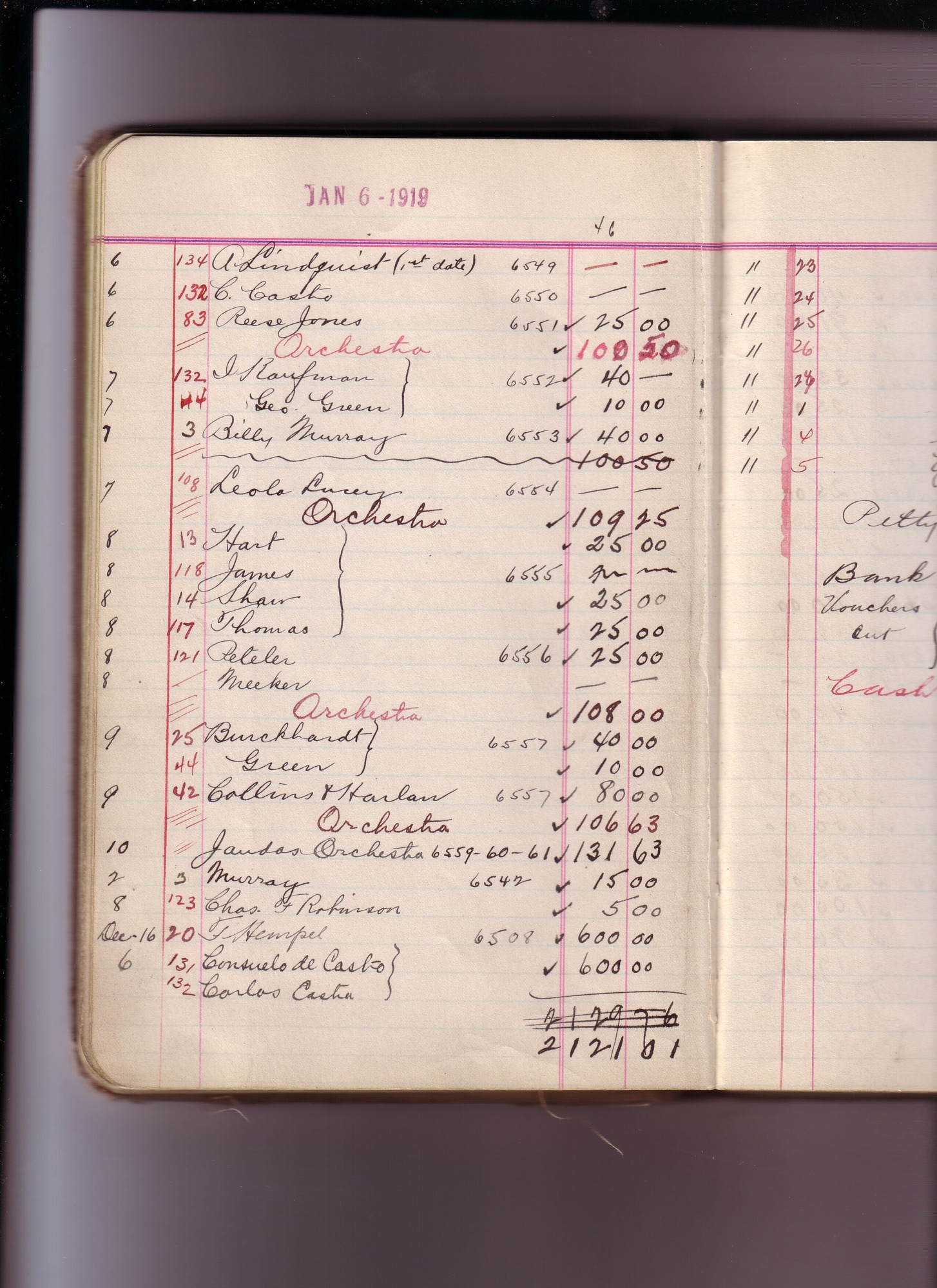 Thomas Edison's New York City Recording Studio Cash Book 16 (of 21), Image 82 (of 305)