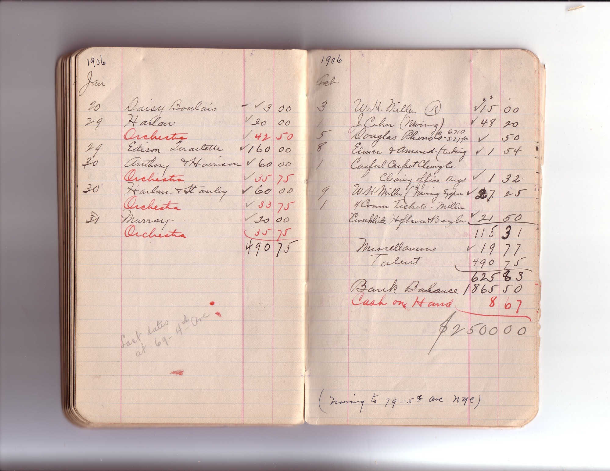 Thomas Edison's New York City Recording Studio Cash Book 02 (of 21), Image 70 (of 94). 