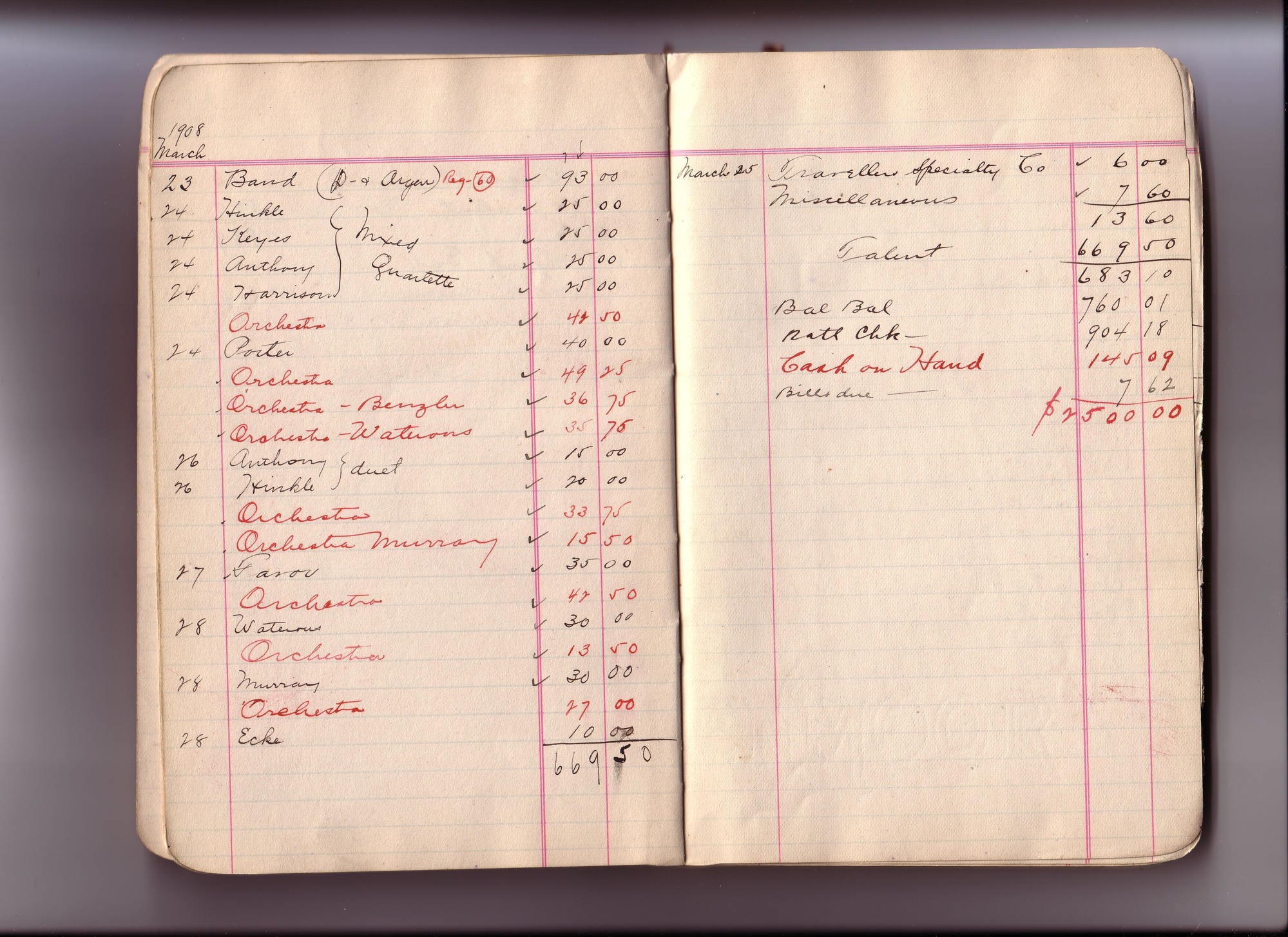 Thomas Edison's New York City Recording Studio Cash Book 04 (of 21), Image 10 (of 48).