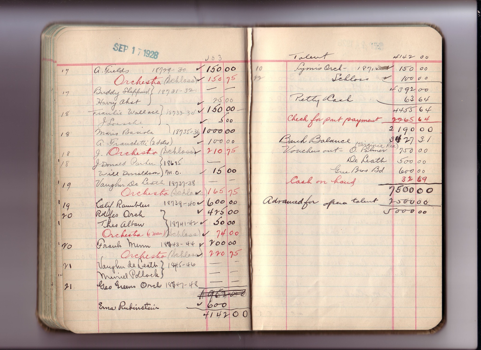Thomas Edison's New York City Recording Studio Cash Book 20 (of 21), Image 65 (of 99).