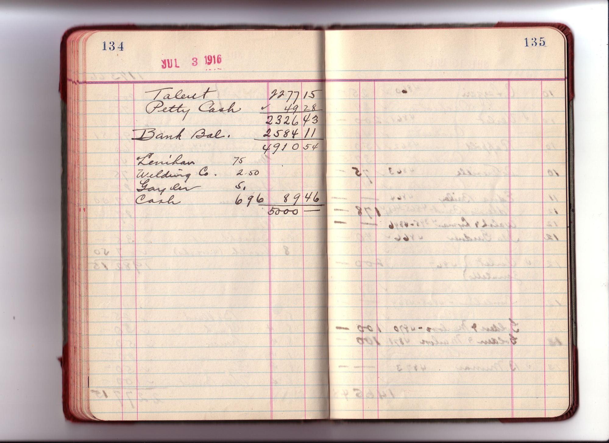 Thomas Edison's New York City Recording Studio Cash Book 13 (of 21), Image 57 (of 80).