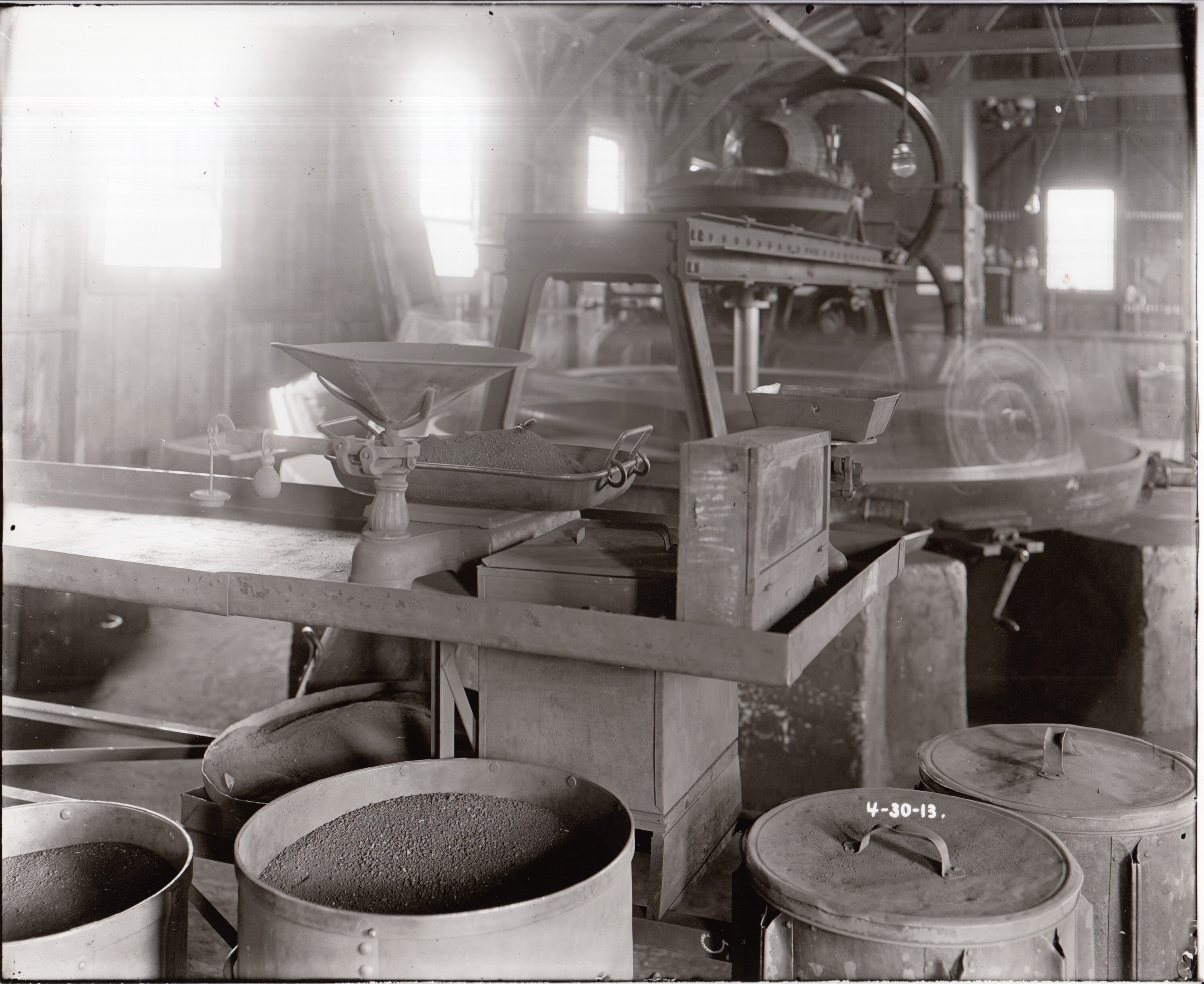 Scales for measuring iron, which was milled at chemical works.