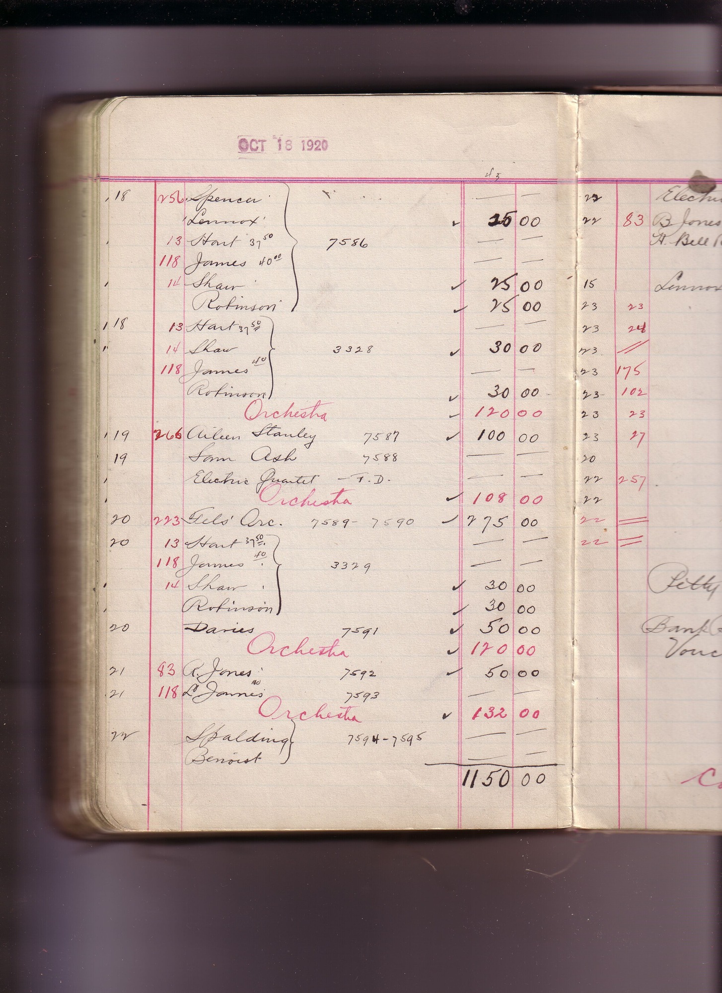 Thomas Edison's New York City Recording Studio Cash Book 16 (of 21), Image 282 (of 305).