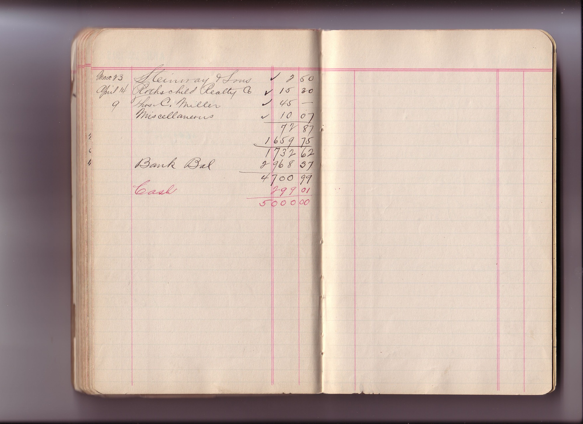 Thomas Edison's New York City Recording Studio Cash Book 11 (of 21), Image 80 (of 89).