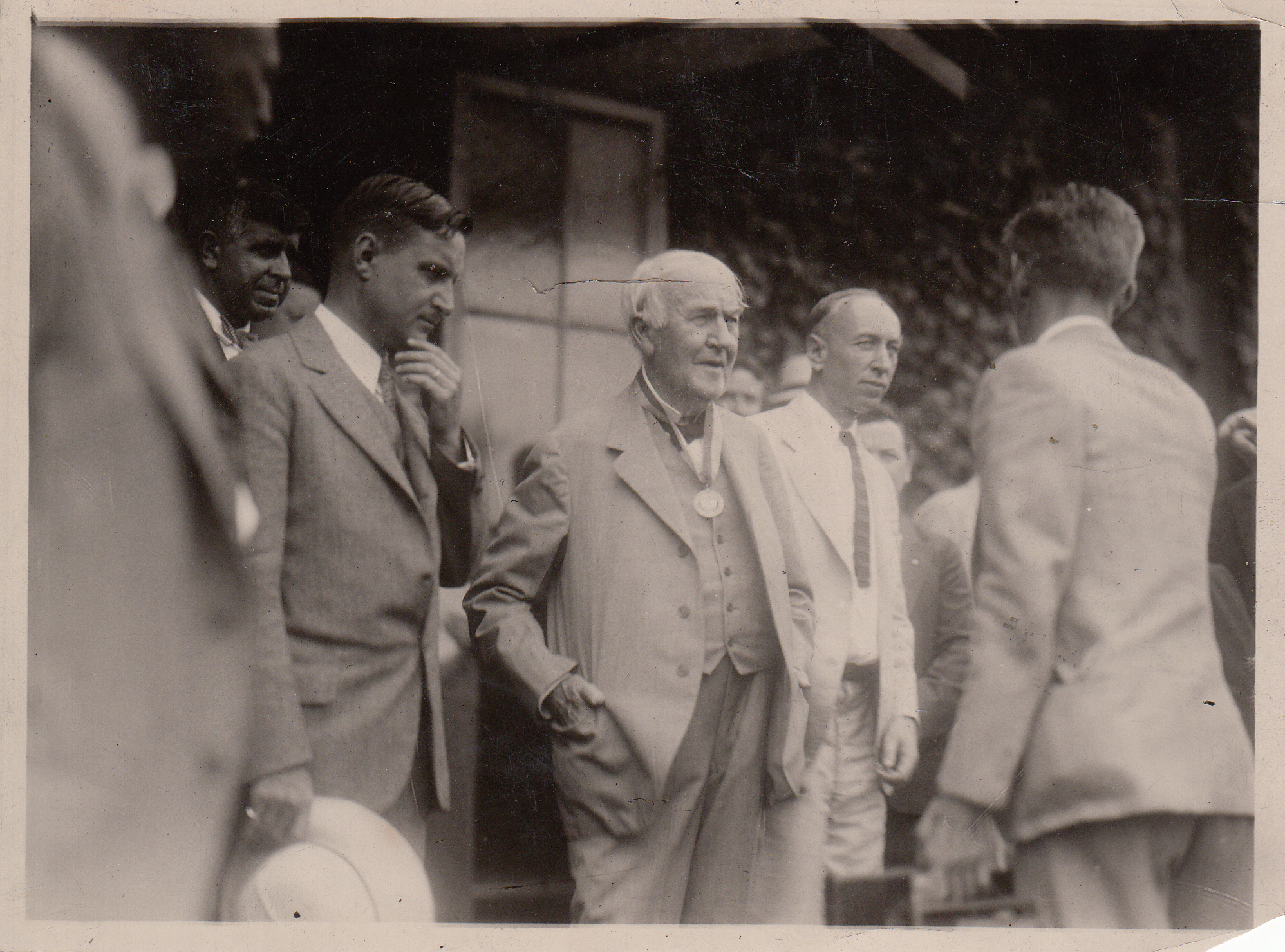 Thomas Edison receiving rotary club medal in Laboratory courtyard.