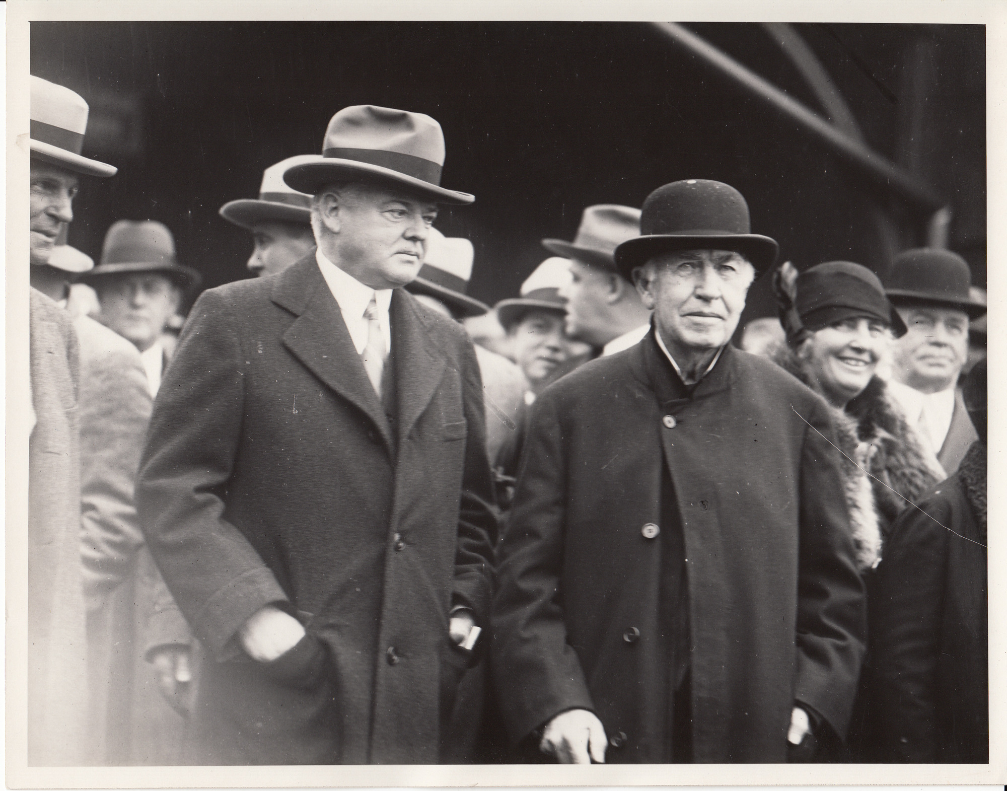 President Herbert Hoover and Thomas Edison on Smiths Creek railroad station platform.