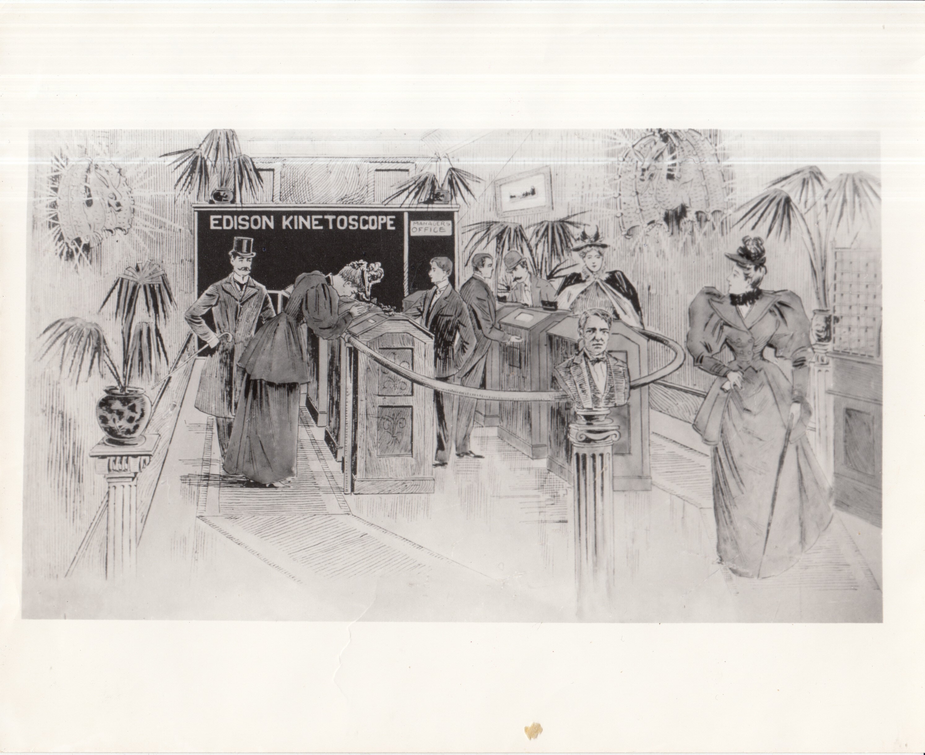 Rendering, the first kinetoscope parlor at 1155 Broadway, New York City.