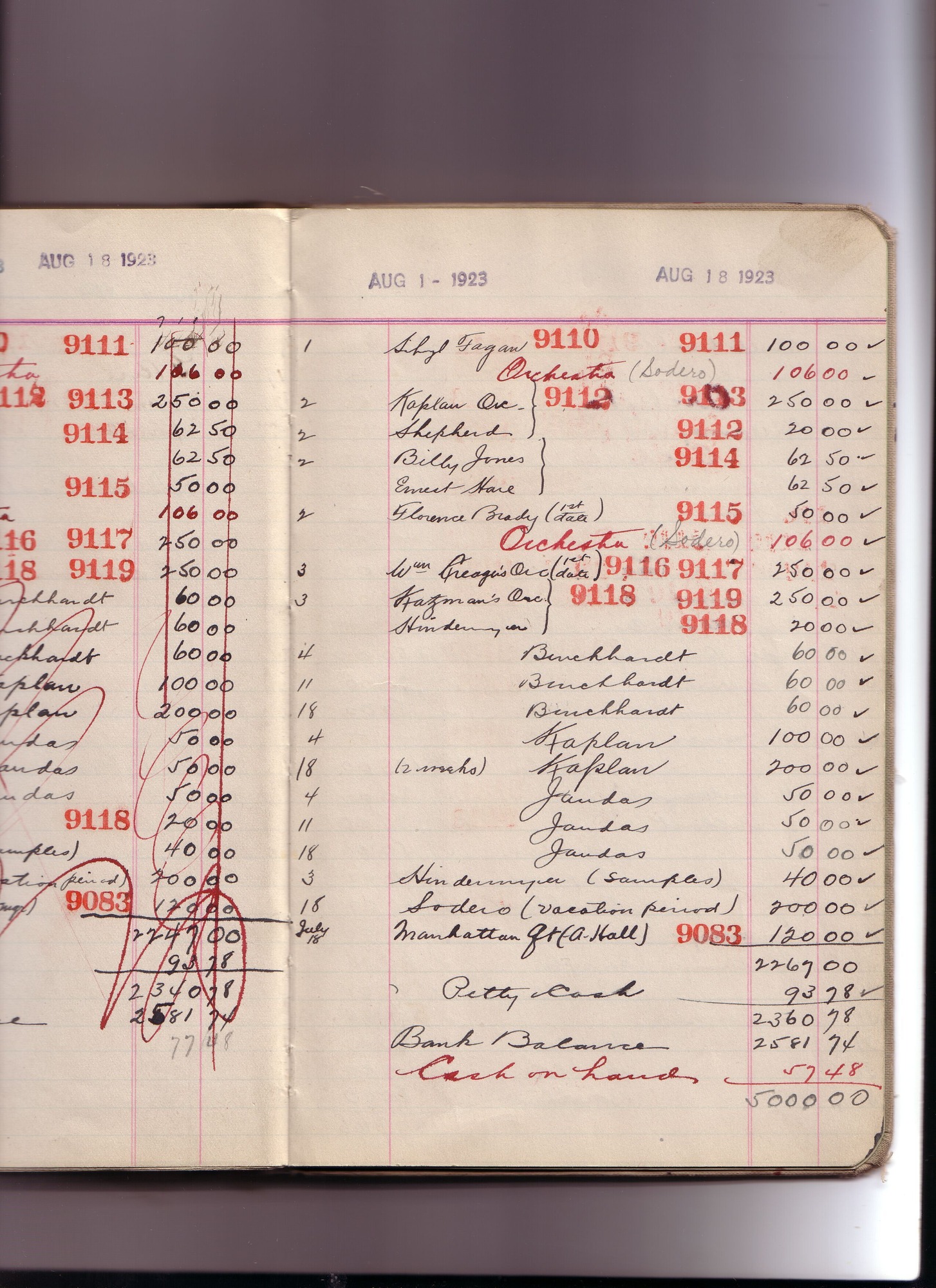 Thomas Edison's New York City Recording Studio Cash Book 17 (of 21), Image 229 (of 244).