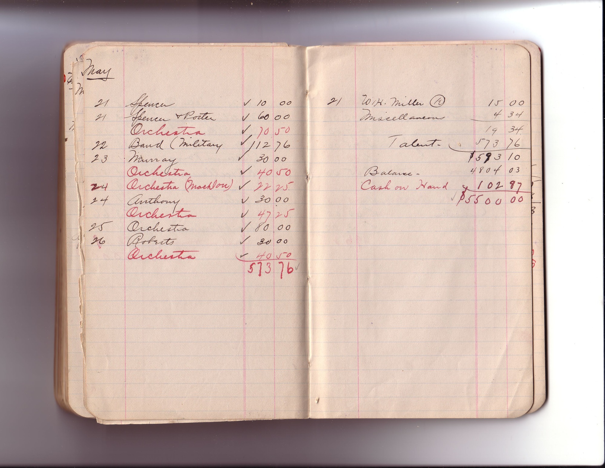 Thomas Edison's New York City Recording Studio Cash Book 02 (of 21), Image 86 (of 94). 
