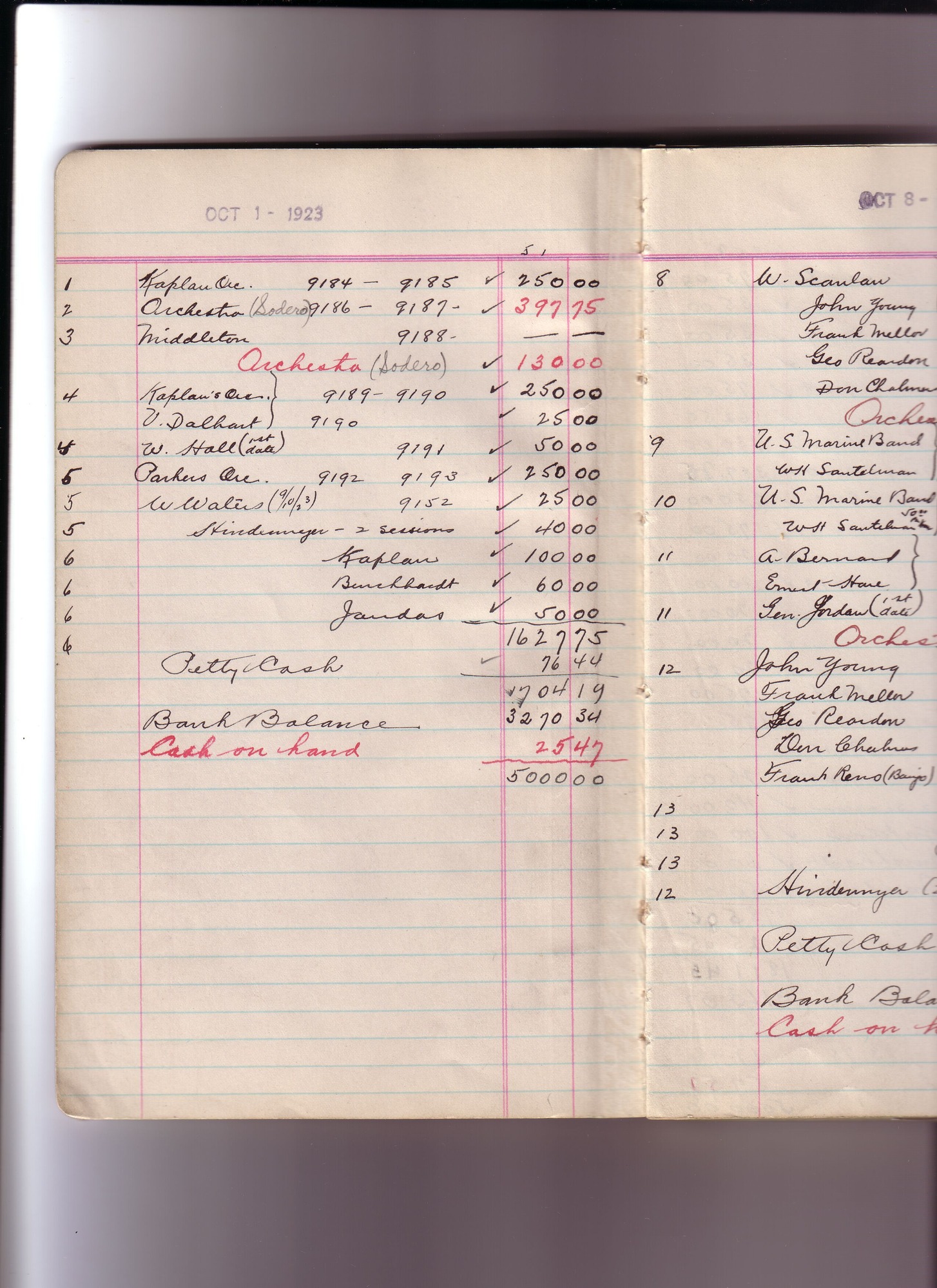 Thomas Edison's New York City Recording Studio Cash Book 18 (of 21), Image 06 (of 150).