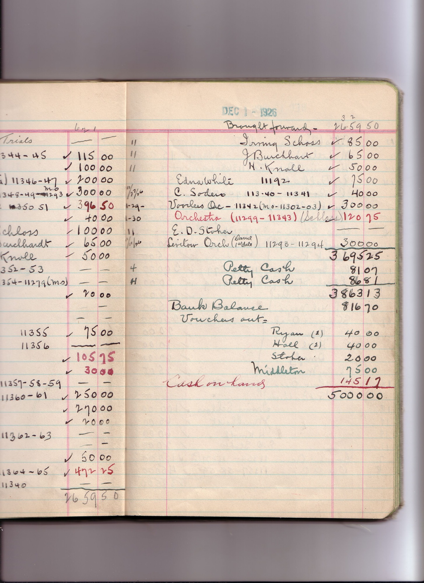 Thomas Edison's New York City Recording Studio Cash Book 19 (of 21), Image 73 (of 116).