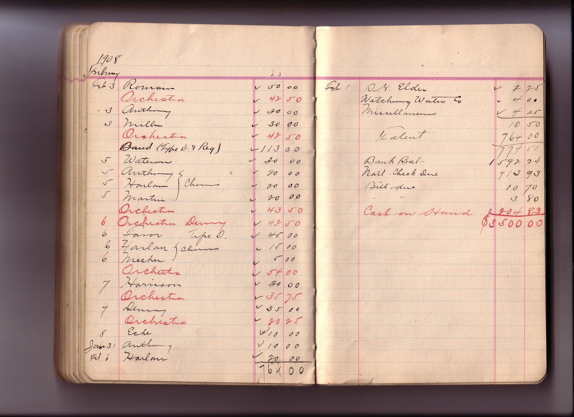 Thomas Edison's New York City Recording Studio Cash Book 03 (of 21), Image 87 (of 93).