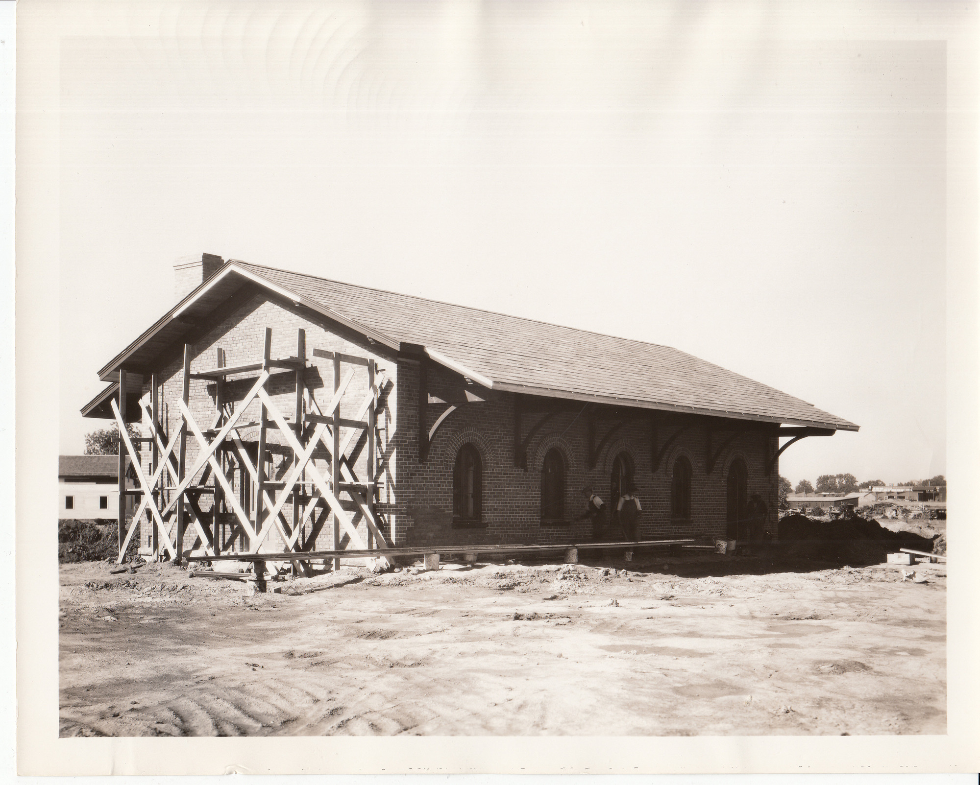 Henry Ford Museum, Dearborn, Michigan, Mt. Clemens railroad station under construction.