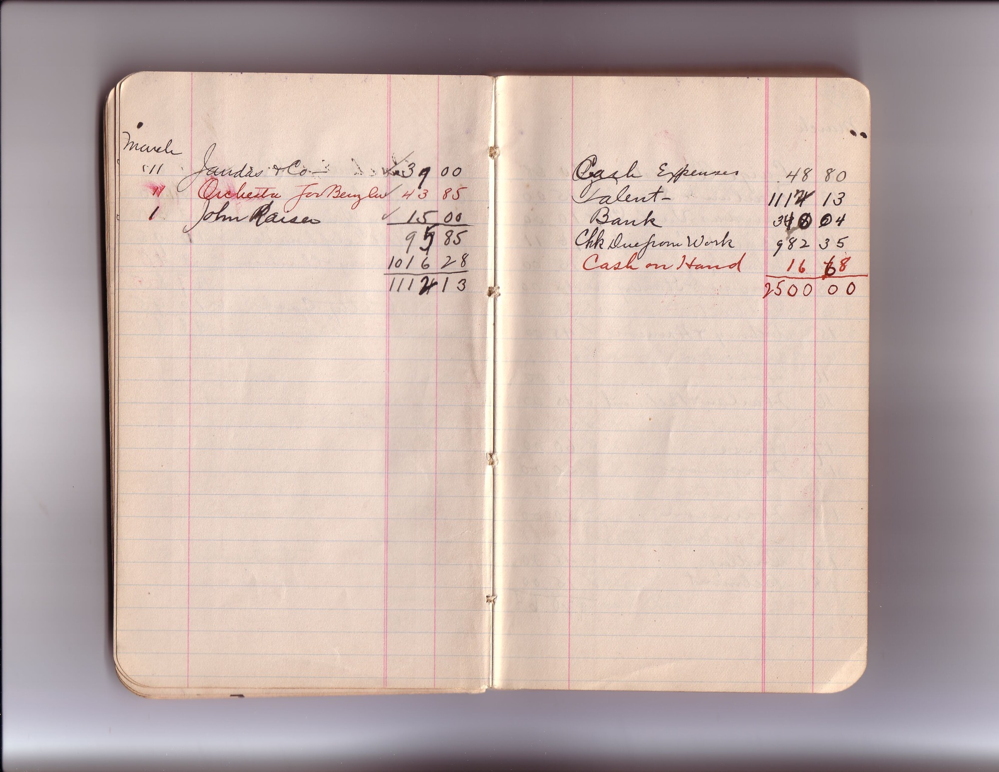 Thomas Edison's New York City Recording Studio Cash Book 02 (of 21), Image 16 (of 94). 