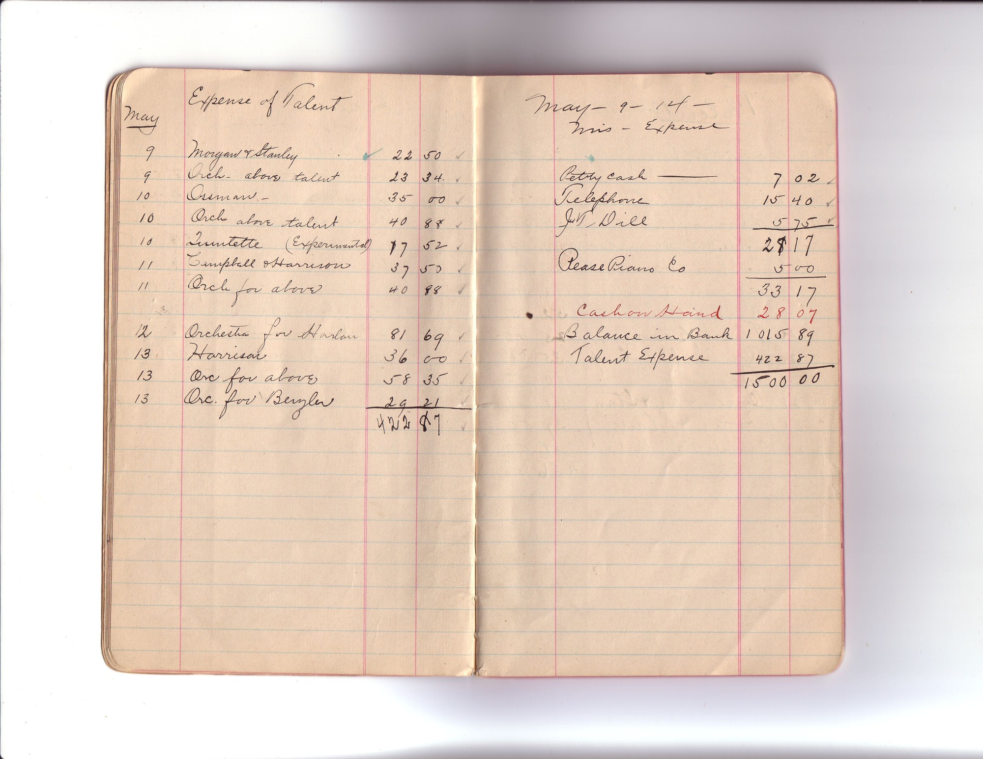 Thomas Edison's New York City Recording Studio Cash Book 01 (of 21), Image 08 (of 41).
