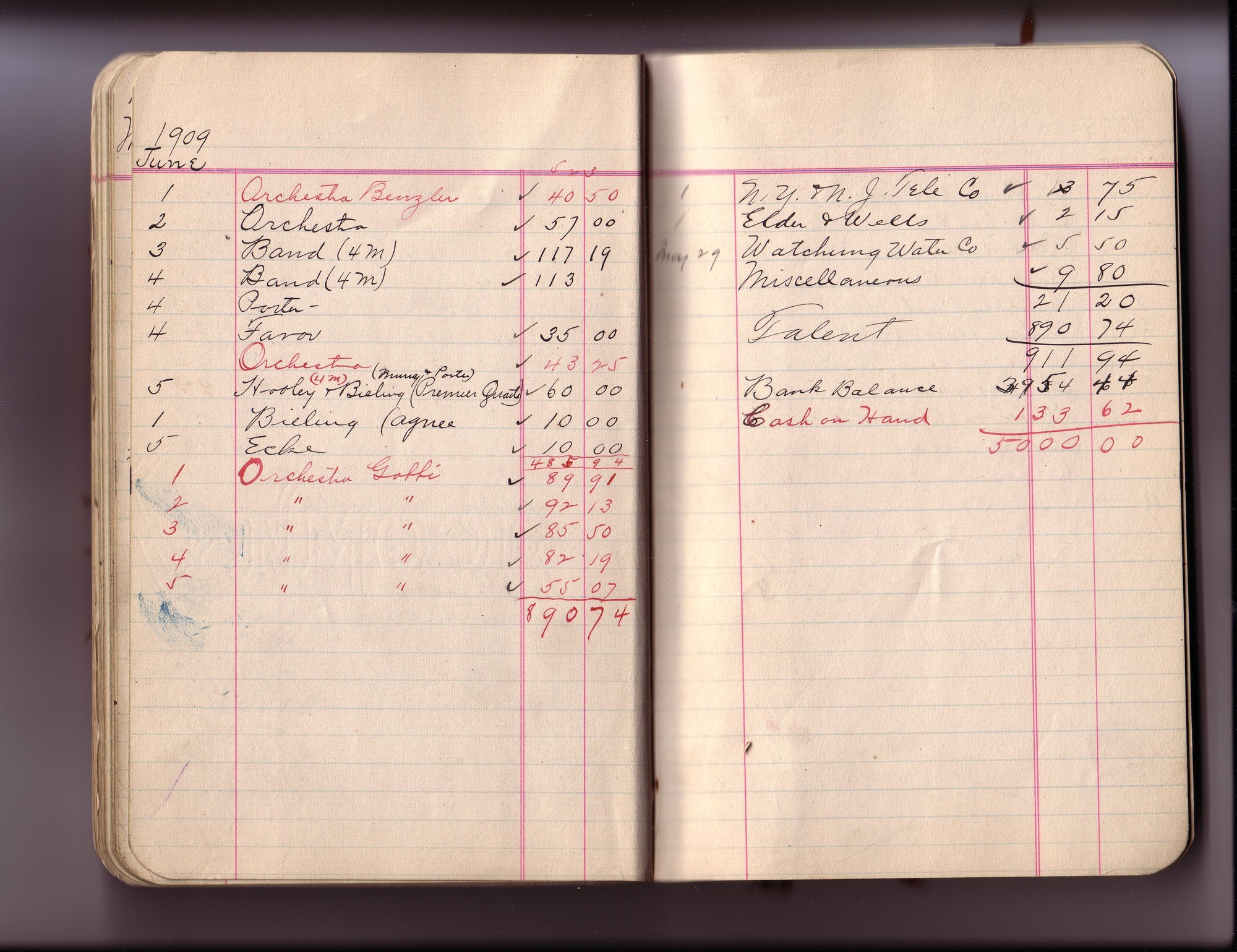 Thomas Edison's New York City Recording Studio Cash Book 05 (of 21), Image 37 (of 88).