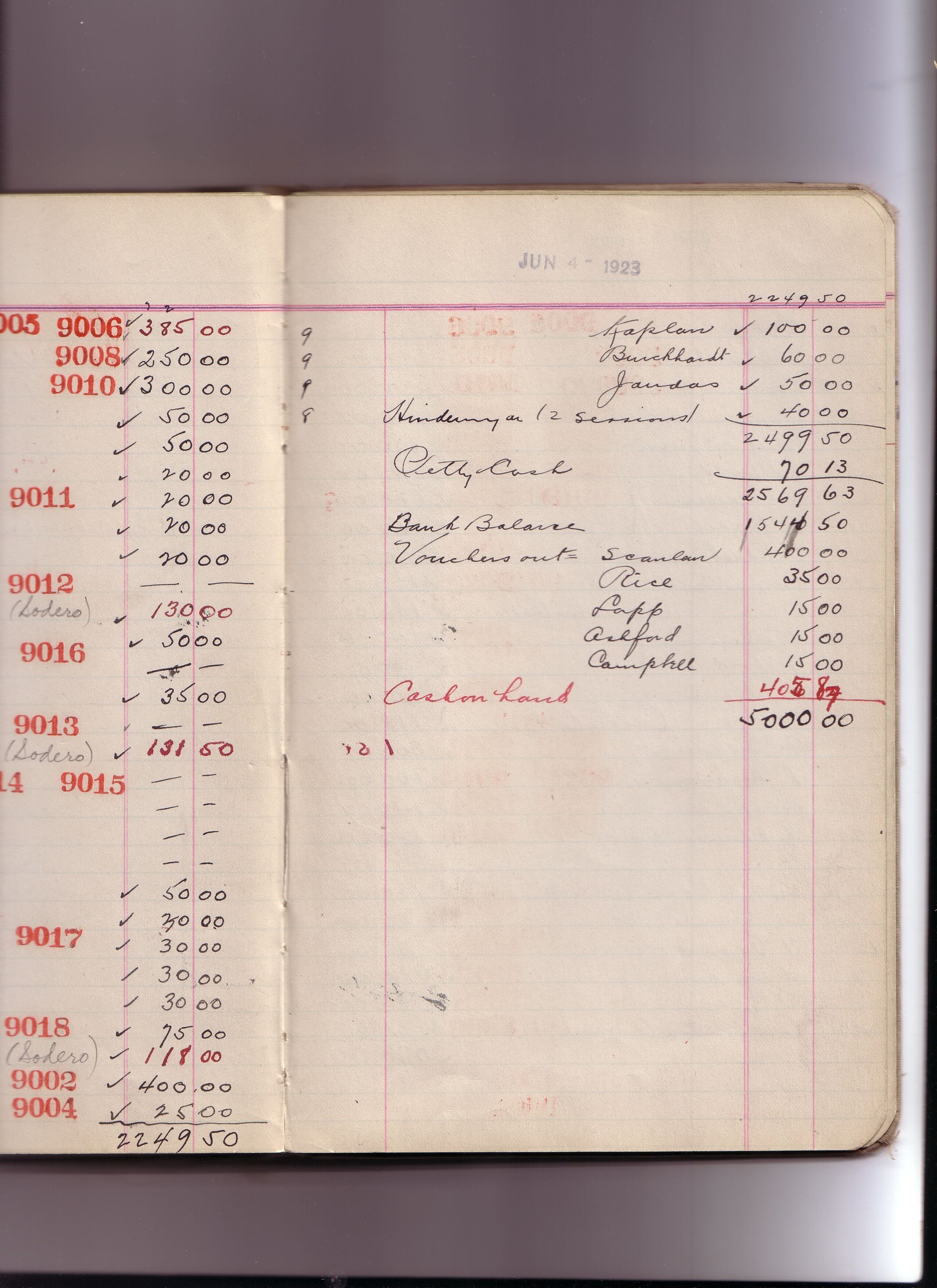 Thomas Edison's New York City Recording Studio Cash Book 17 (of 21), Image 215 (of 244).