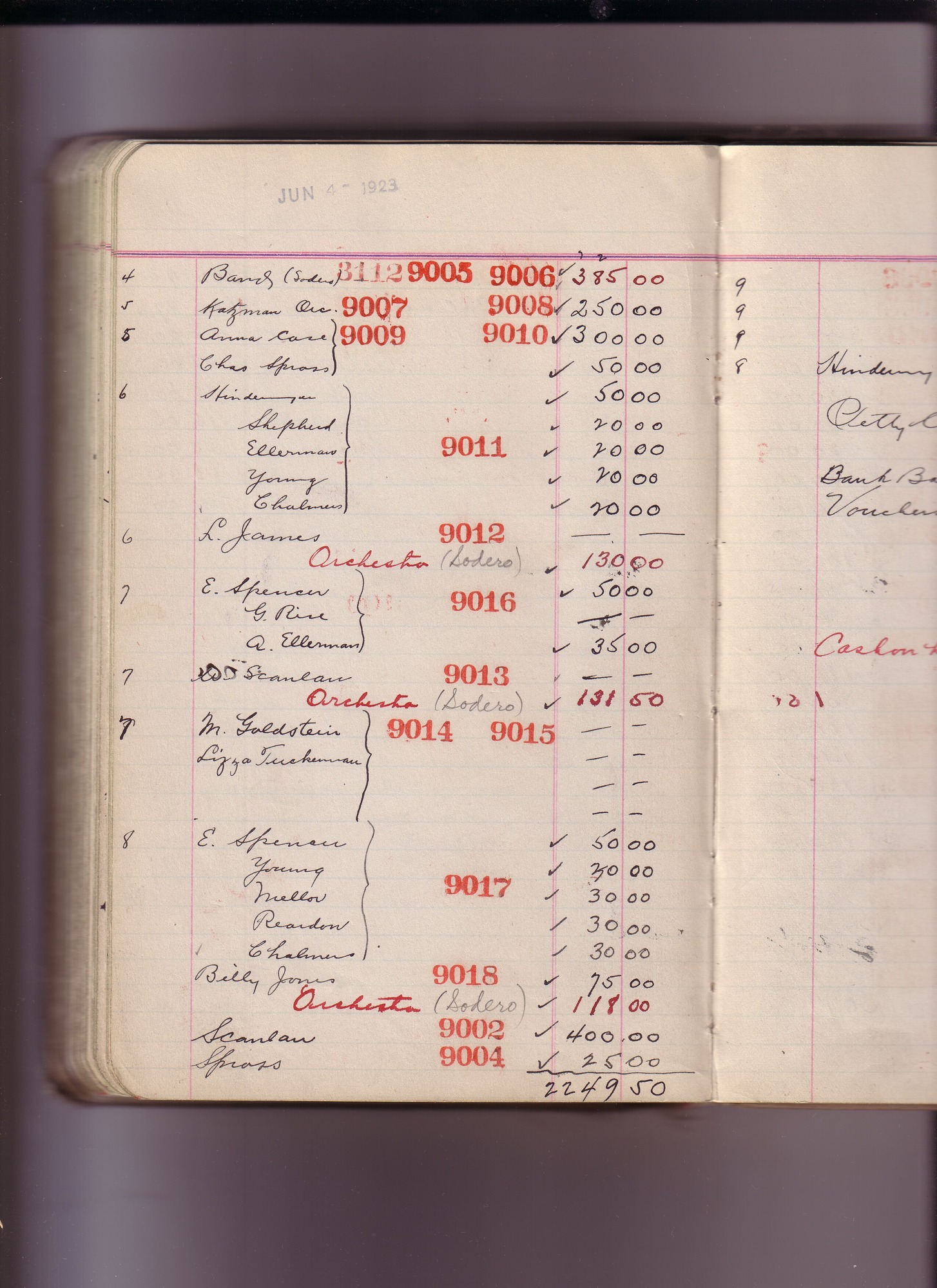 Thomas Edison's New York City Recording Studio Cash Book 17 (of 21), Image 214 (of 244).