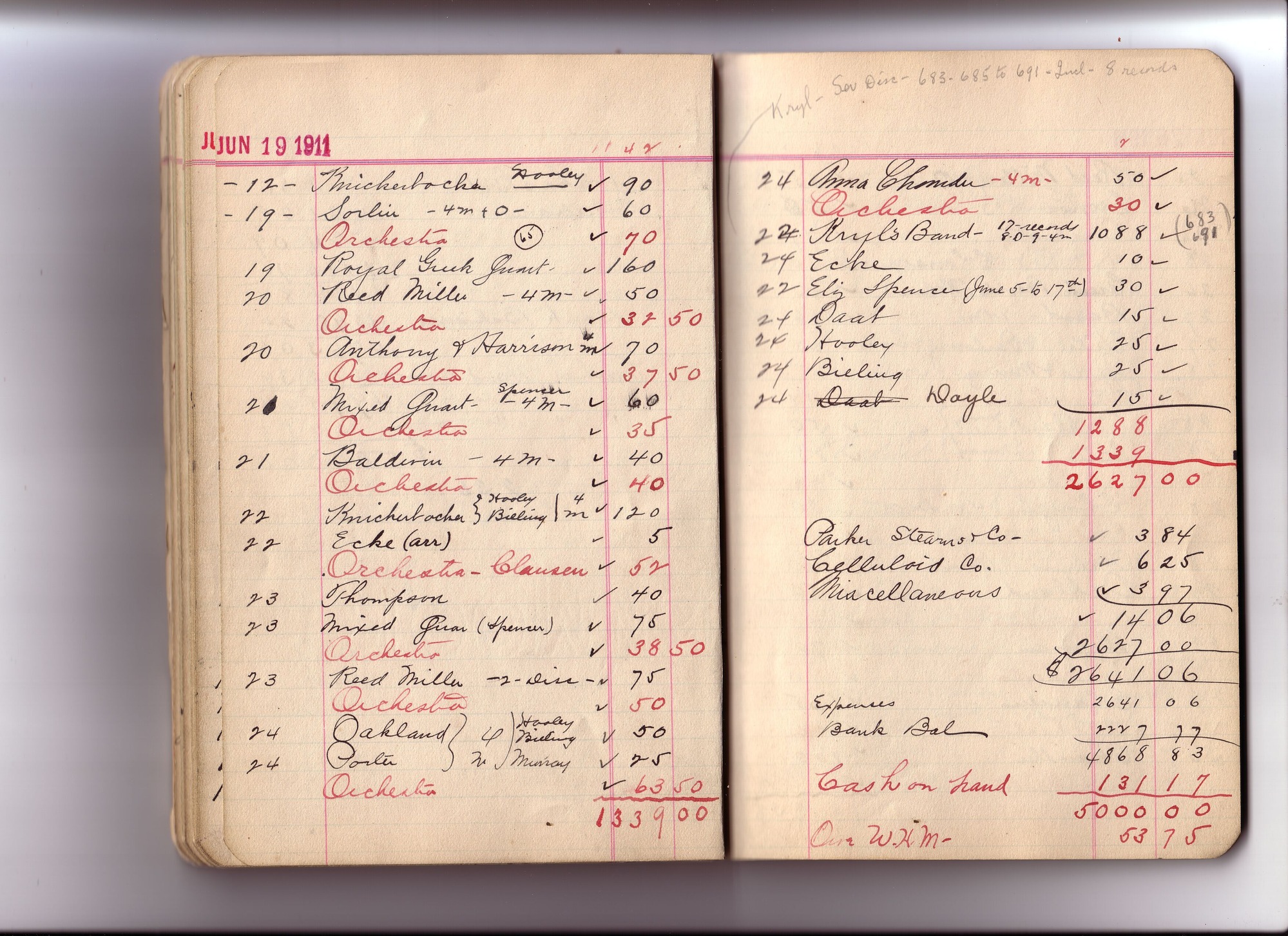 Thomas Edison's New York City Recording Studio Cash Book 07 (of 21), Image 37 (of 50).