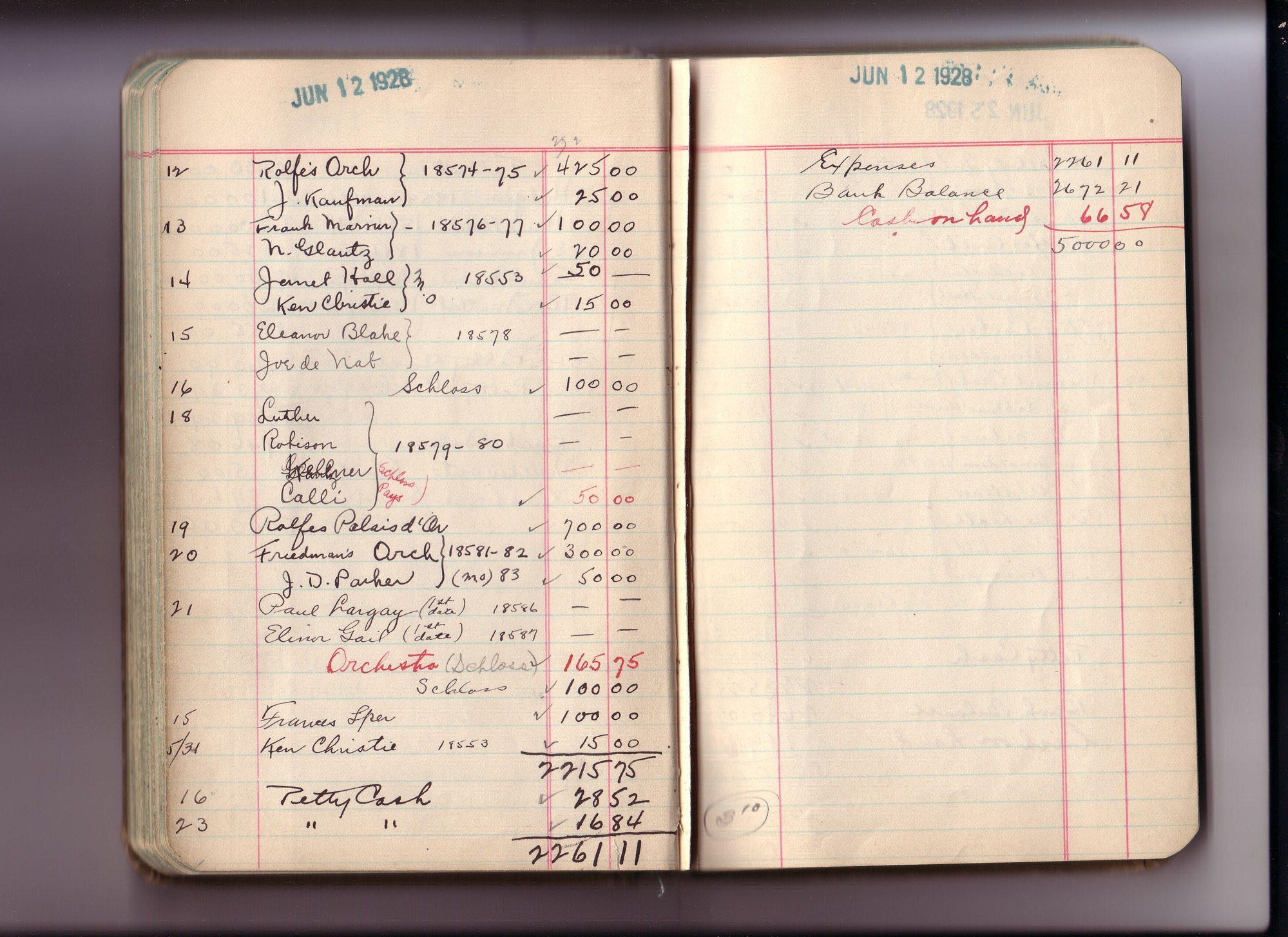 Thomas Edison's New York City Recording Studio Cash Book 20 (of 21), Image 55 (of 99).