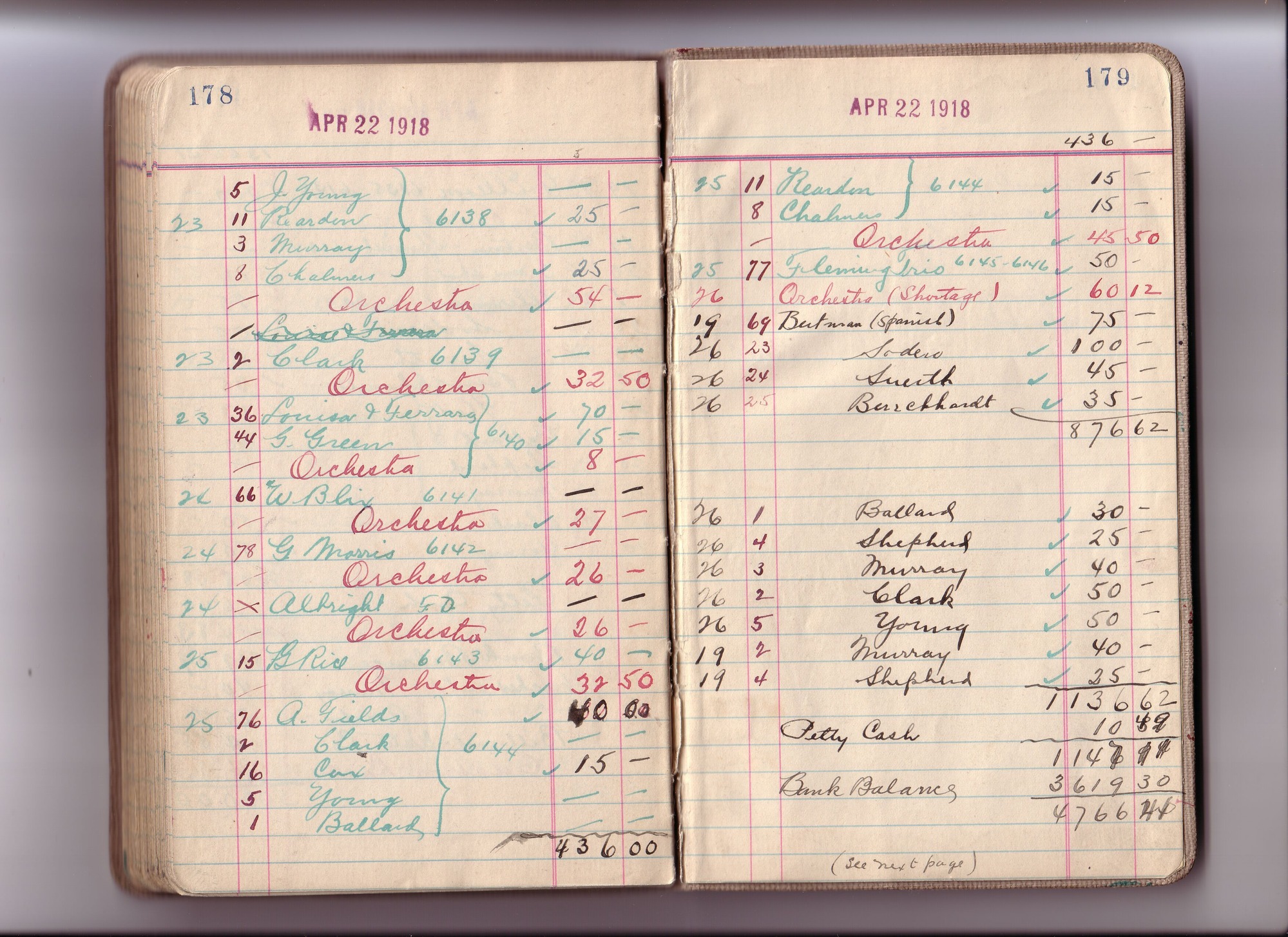 Thomas Edison's New York City Recording Studio Cash Book 15 (of 21), Image 70 (of 73).