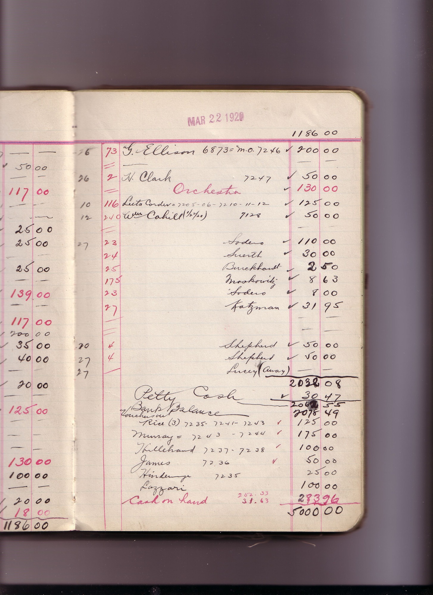 Thomas Edison's New York City Recording Studio Cash Book 16 (of 21), Image 221 (of 305).