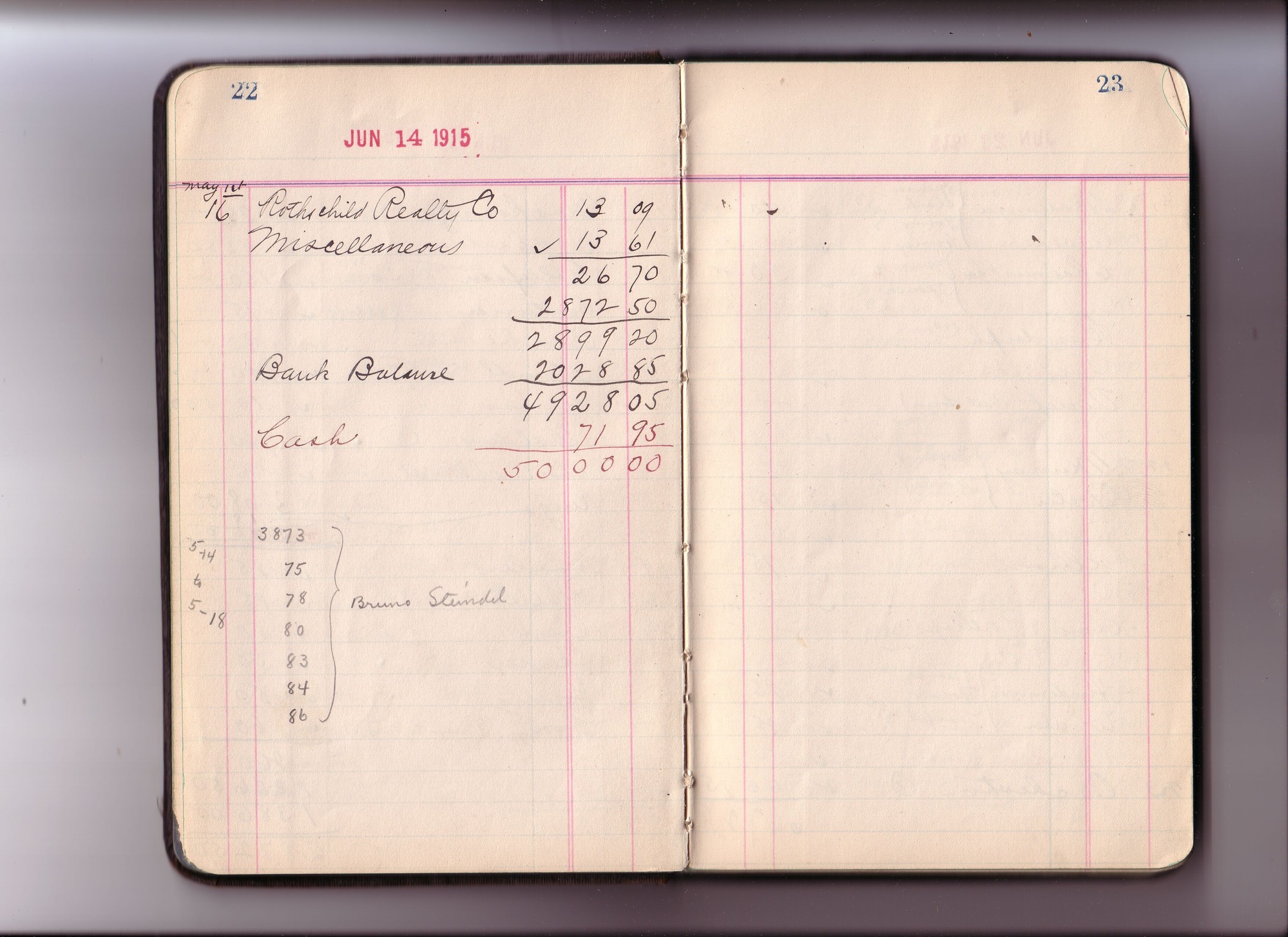 Thomas Edison's New York City Recording Studio Cash Book 12 (of 21), Image 20 (of 88).