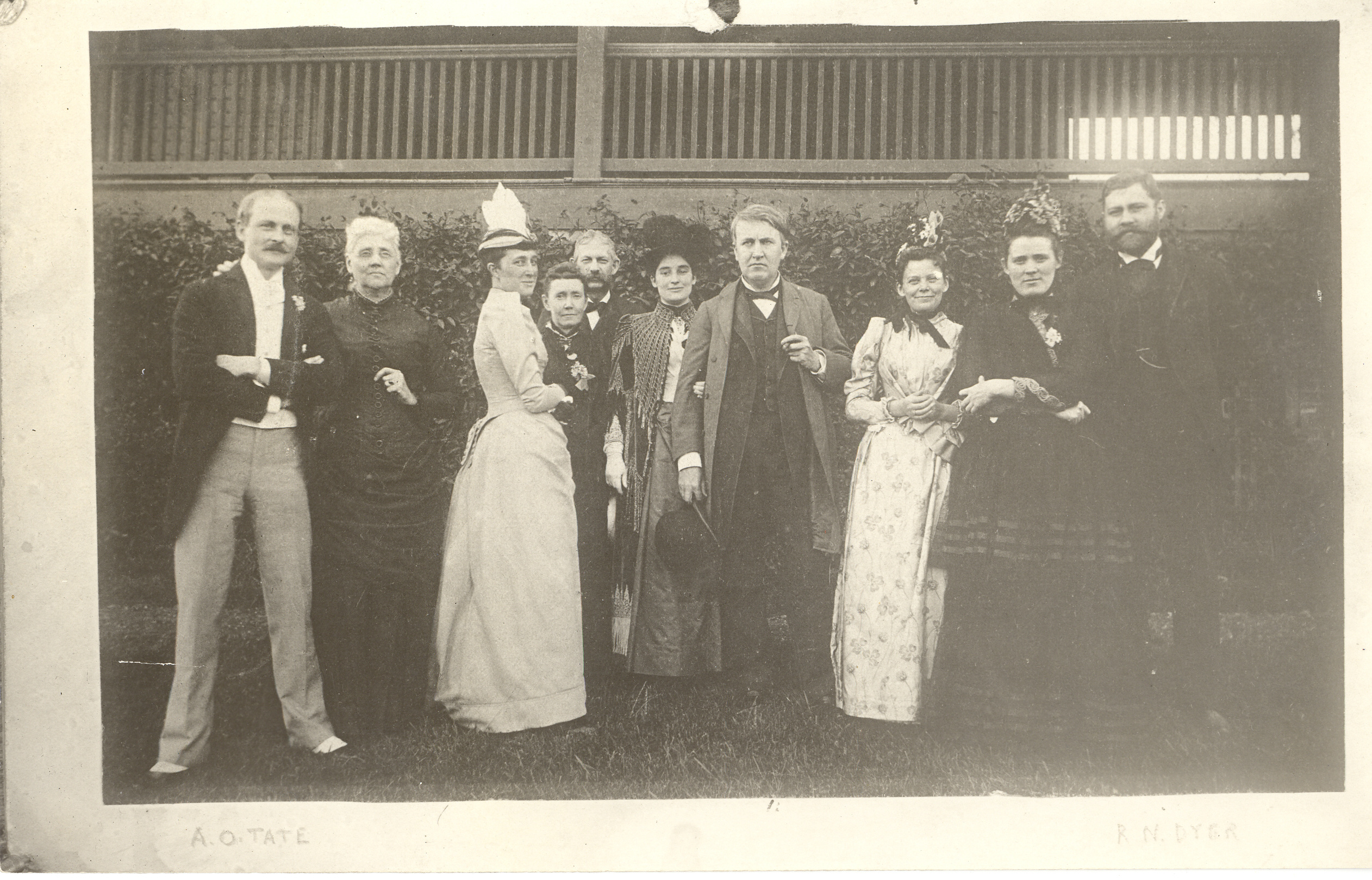 Mina Edison, Thomas Edison, A.O. Tate, R.N. Dyer, and unidentified others.