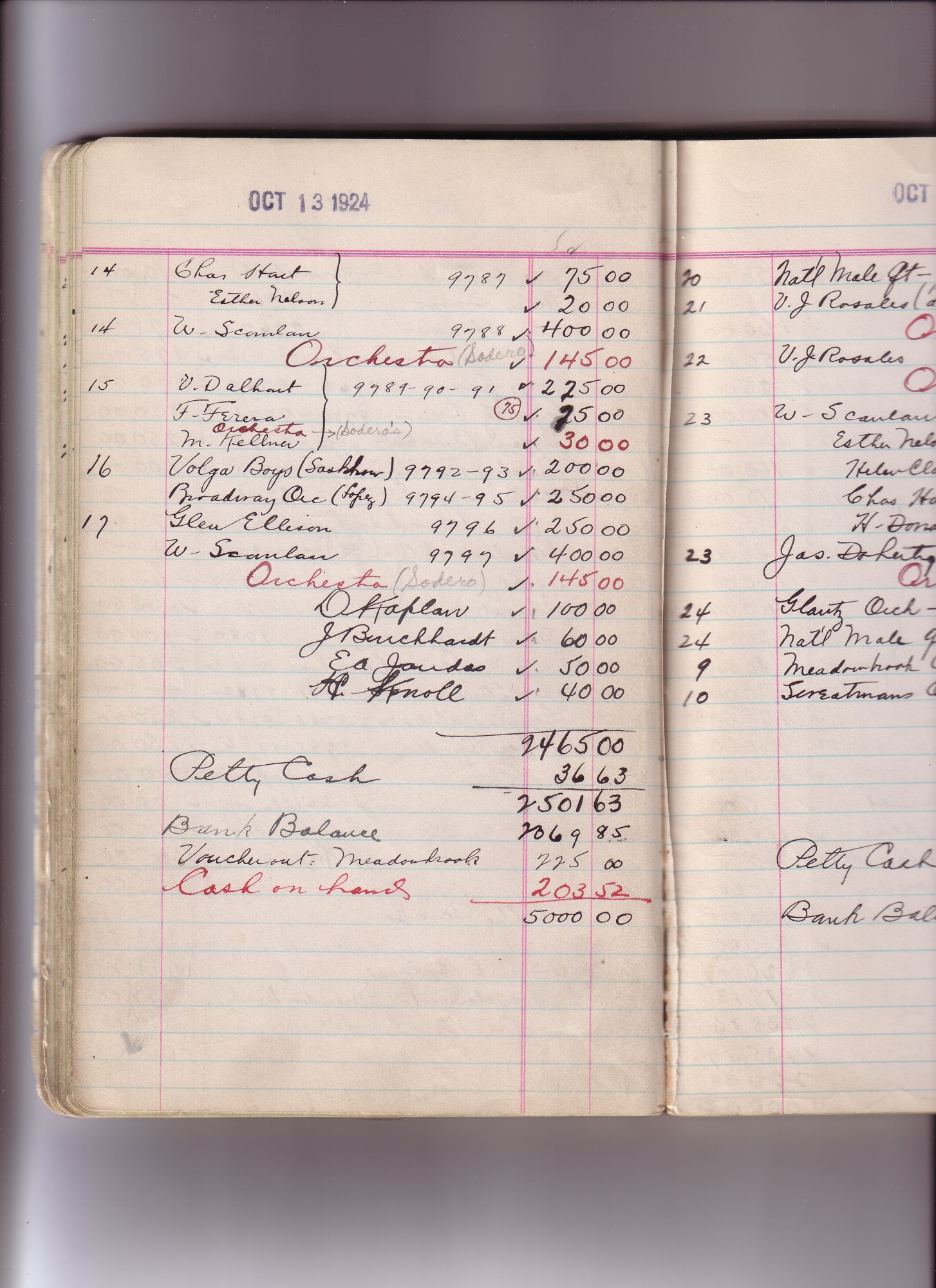 Thomas Edison's New York City Recording Studio Cash Book 18 (of 21), Image 78 (of 150).