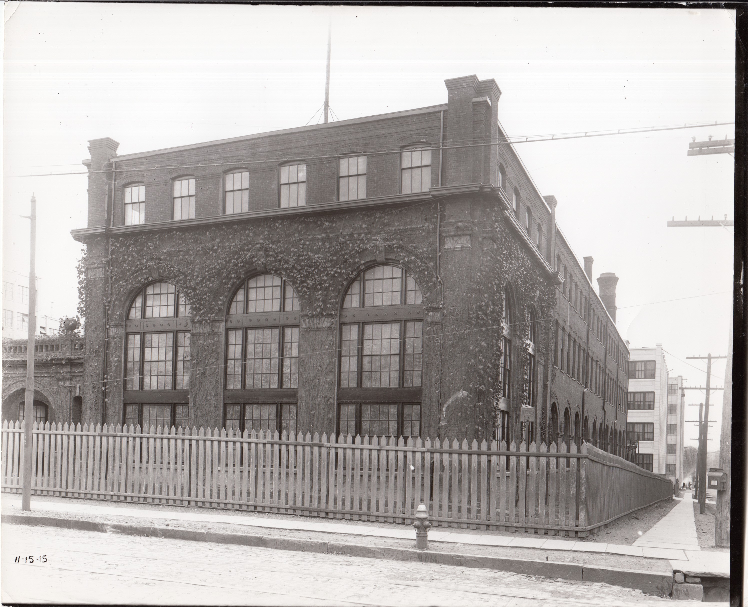 Exterior of Laboratory Building 5. Corner of Main Street and Lakeside Avenue.