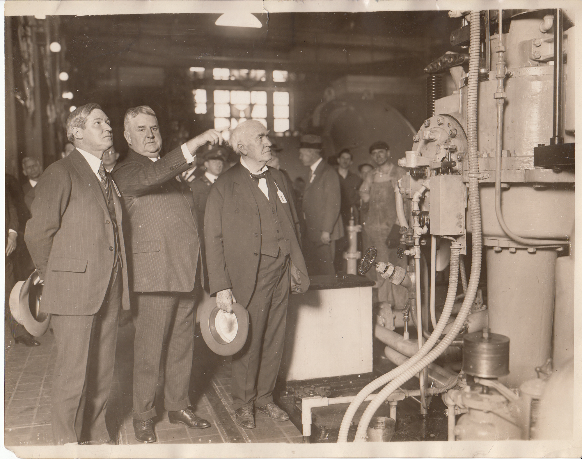 NJ Governor A. Harry Moore, Tim McCarter, and Thomas Edison at opening ceremonies for the public service Kearny Power Plant.