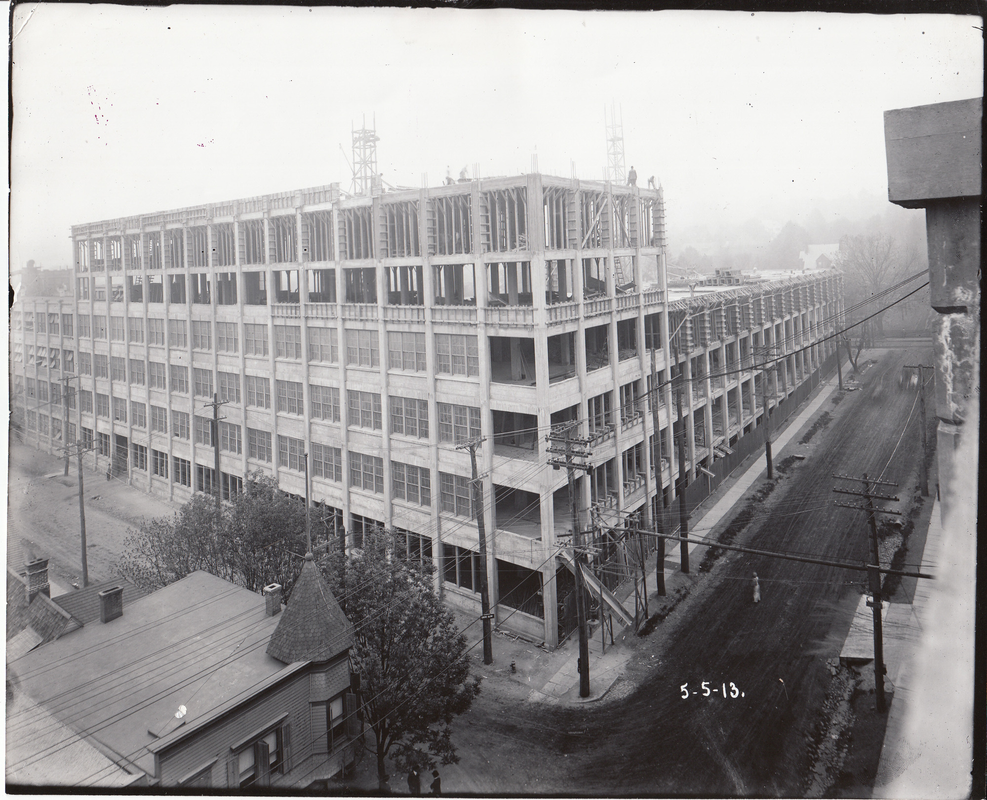 Storage Battery Building under construction, viewed from corner of Ashland Avenue, at left, and Lakeside Avenue.