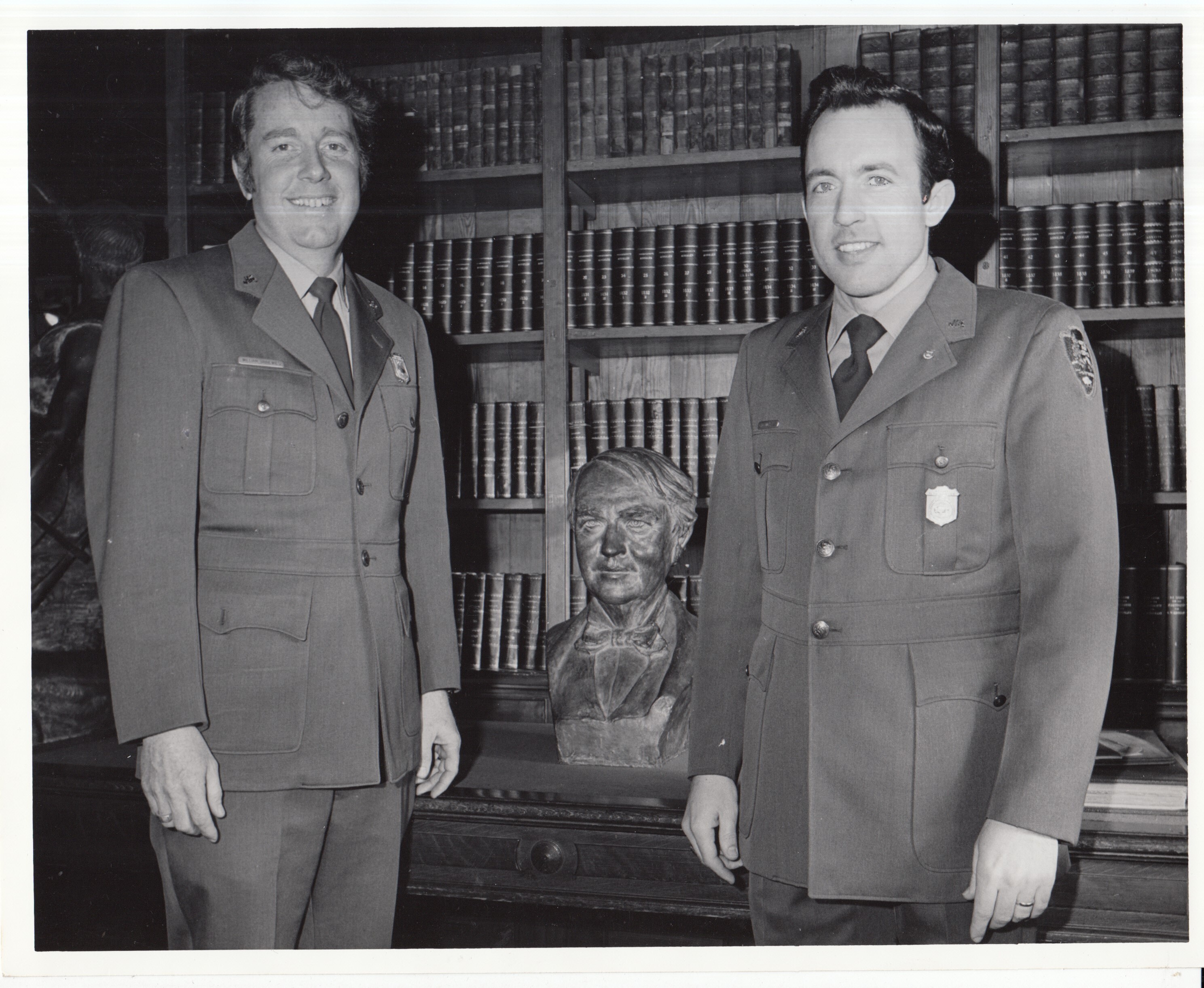 Lynn Wightman, Edison National Historic Site superintendent, and William Binneweiss at ceremonies in Building 5 library.