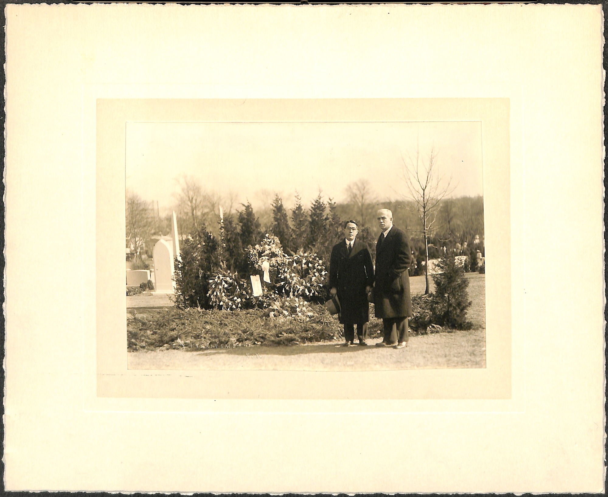 Wreath of flowers from K. Mikimoto of Tokyo, Japan placed on Thomas Edison's grave by his secretary, R. Yokohama