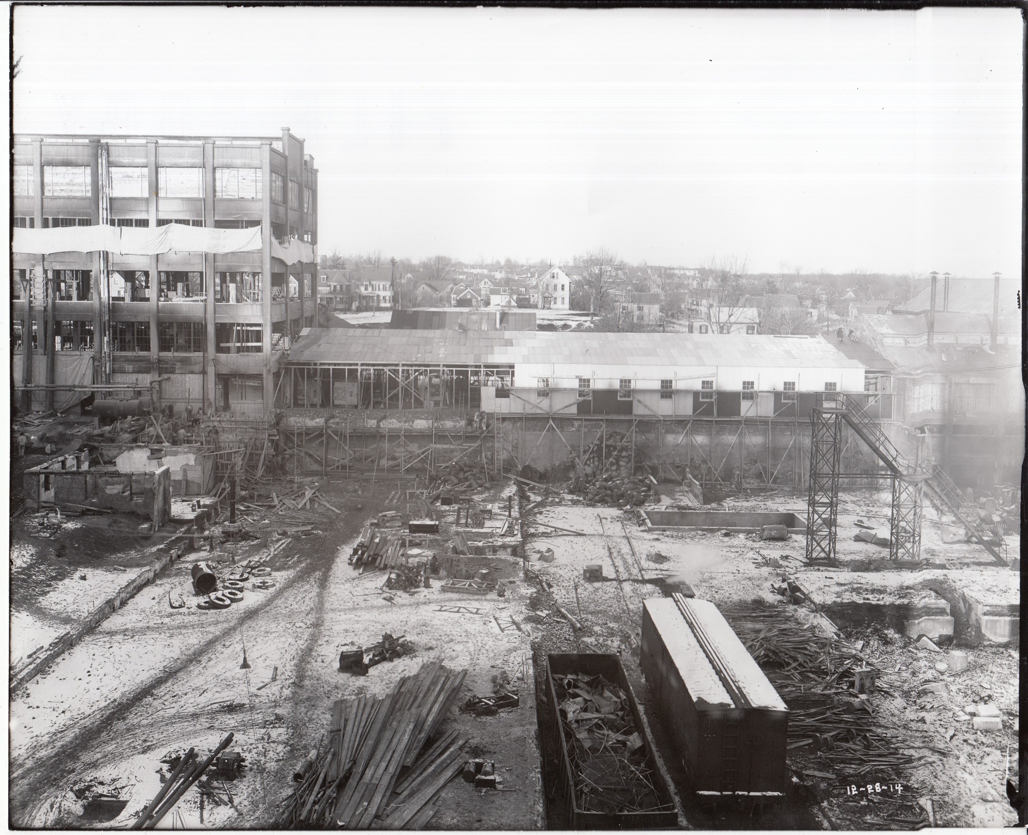 Toward Alden Street from Building 25, Building 24 extension nearly completed.