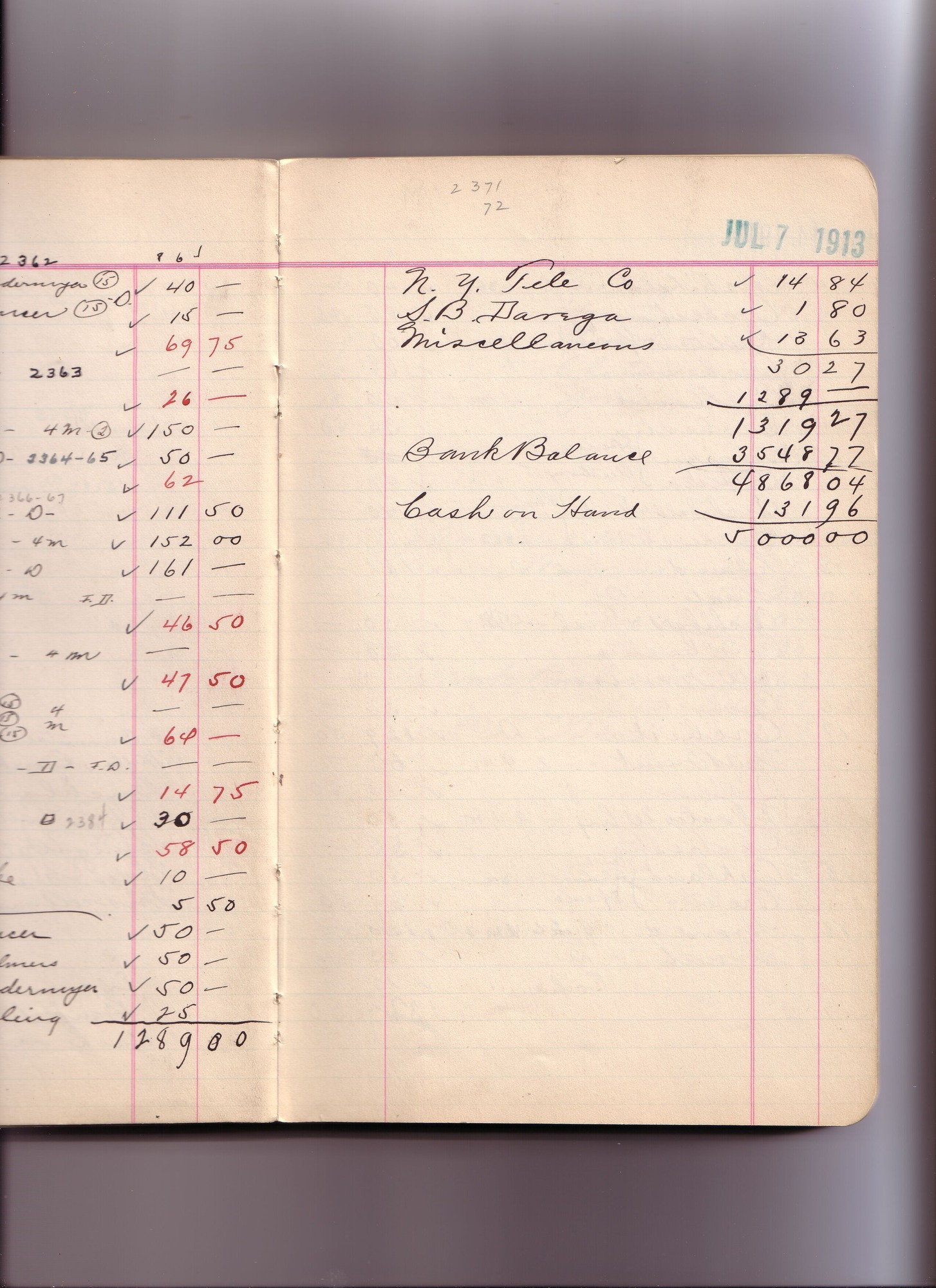 Thomas Edison's New York City Recording Studio Cash Book 10 (of 21), Image 81 (of 172).