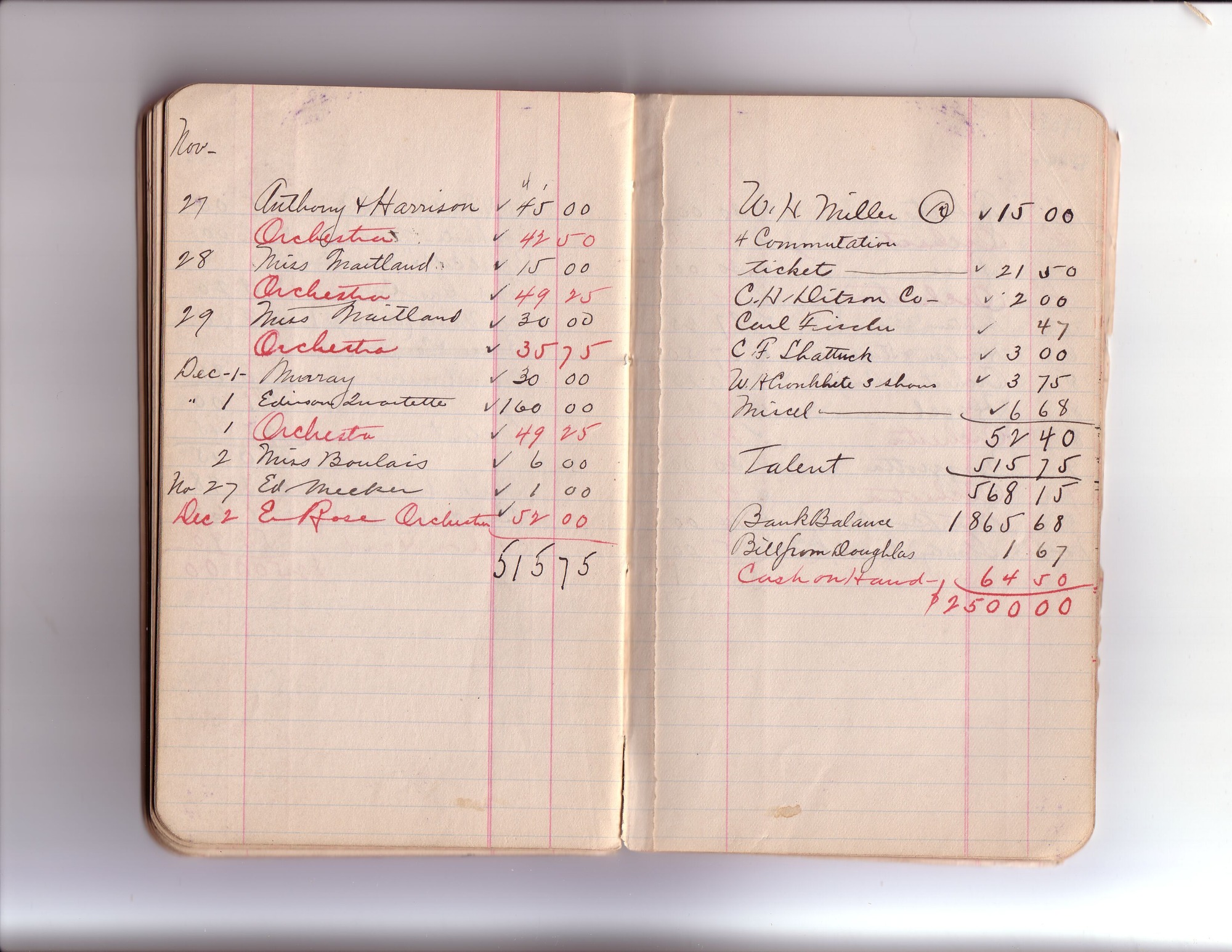Thomas Edison's New York City Recording Studio Cash Book 02 (of 21), Image 59 (of 94).