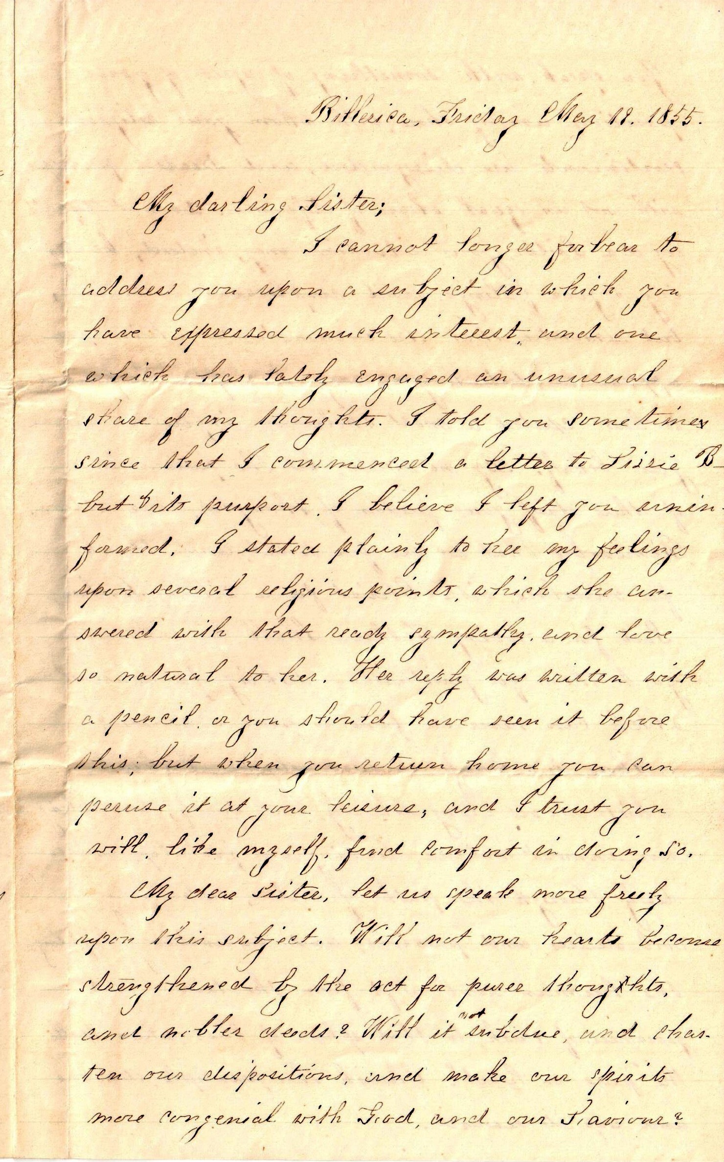 Abby [Abbie] to Allie (Miss Albinia Jaquith), May 18, 1855