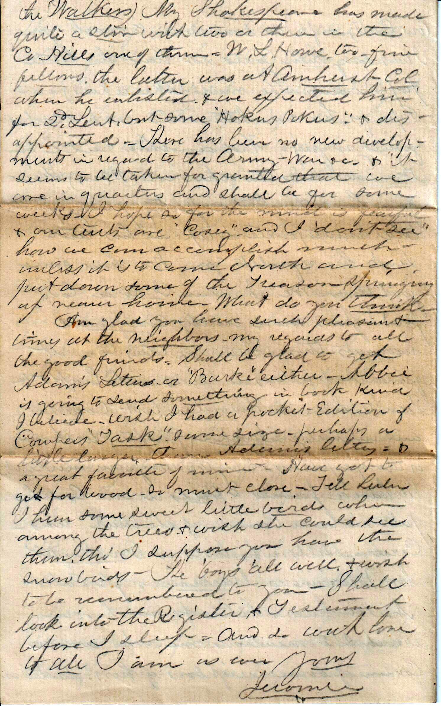 Jerome to Alllie, February 1, 1863