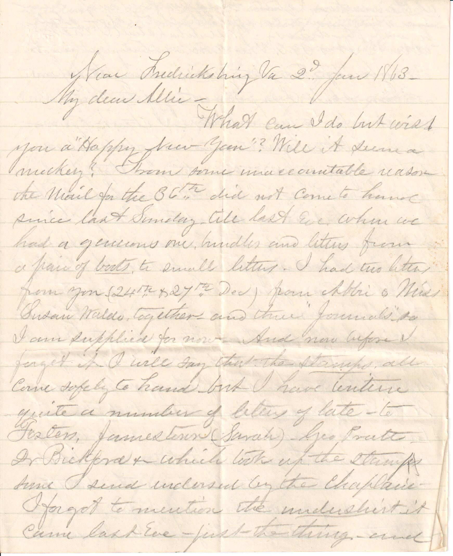 Jerome to Allie, January 2, 1863