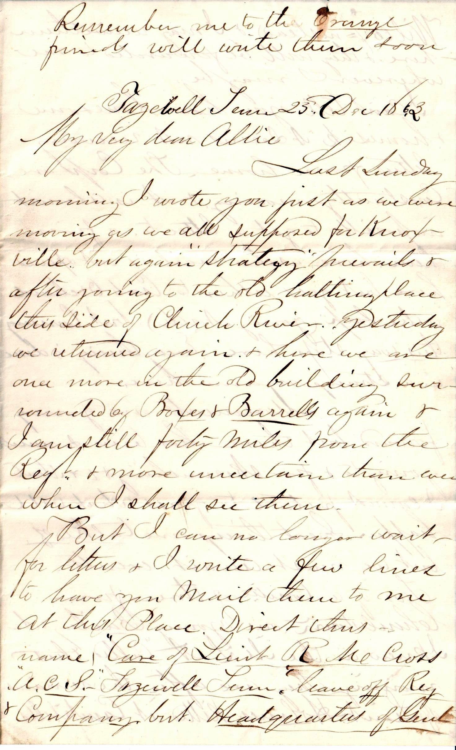 Jerome to Allie, December 23, 1863