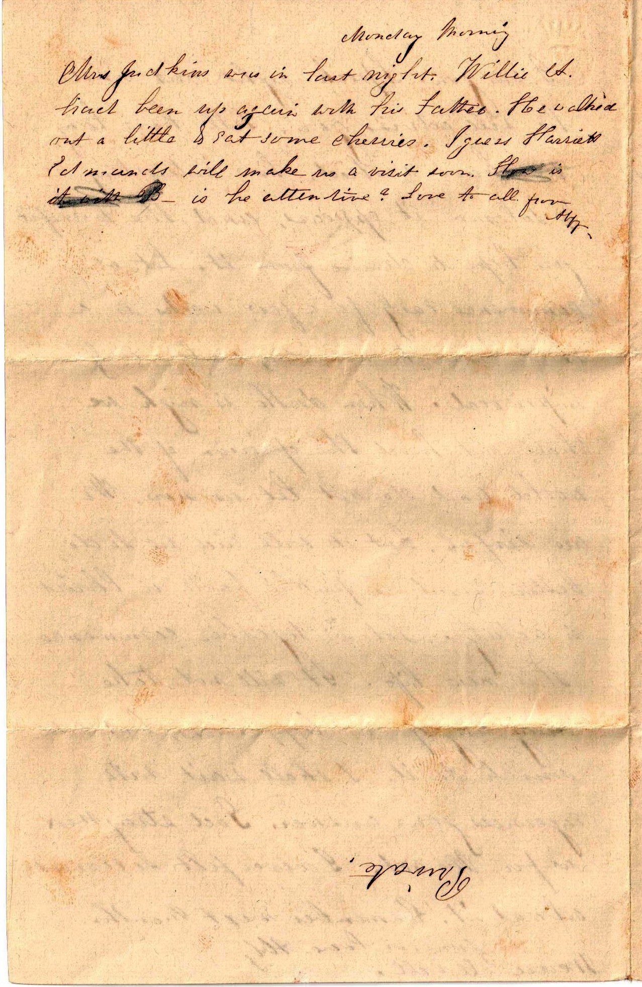 Abby [Abbie] to Allie (Miss Albinia Jaquith), July 8, 1855